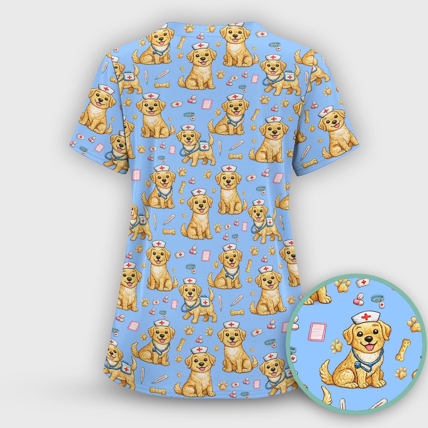 Cute Puppy Nurse Medical Print Scrub Top, Comfortable Scrubs for Nurses