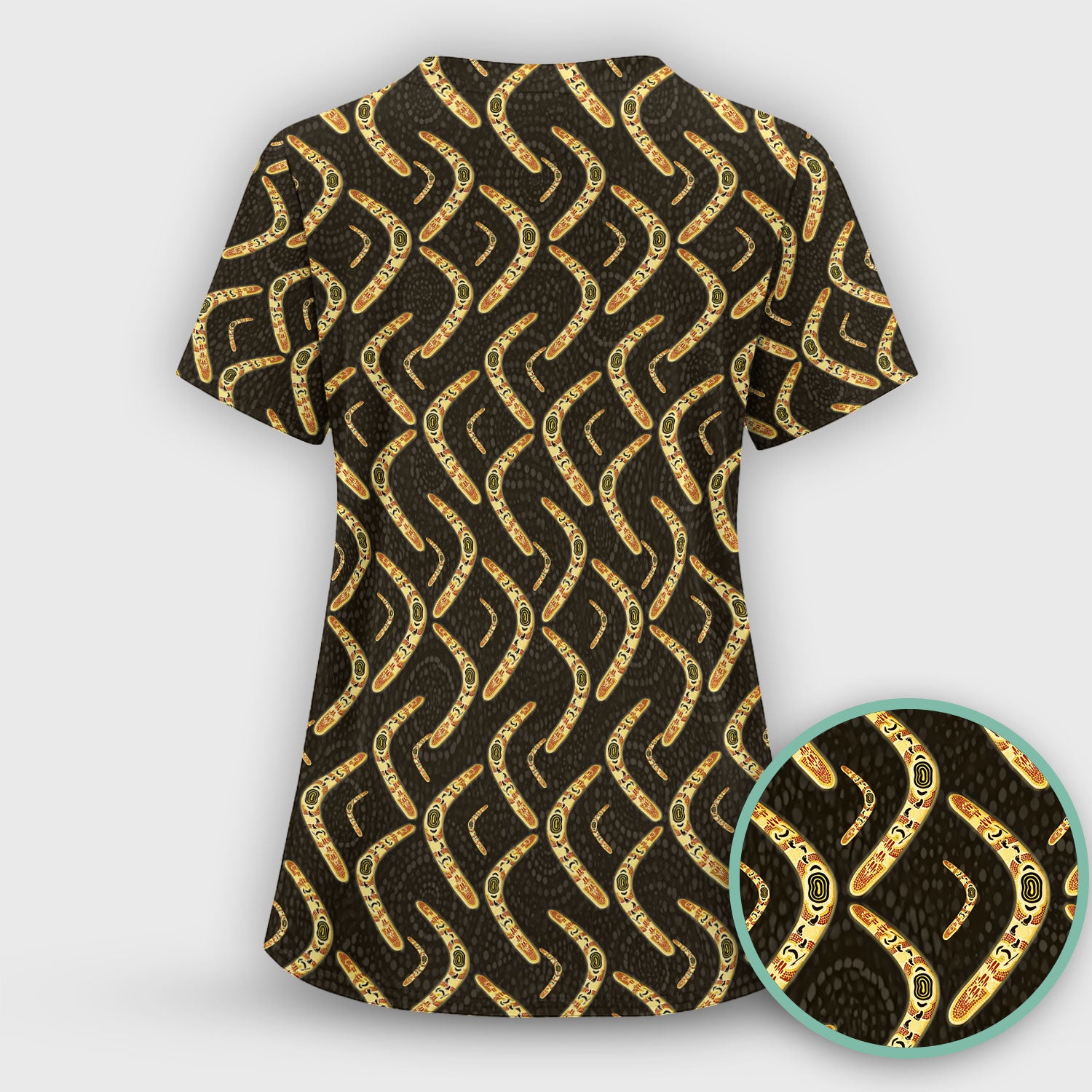 Aboriginal Boomerang Pattern Nurse Scrub Top, Breathable Fabrics Nursing Uniform