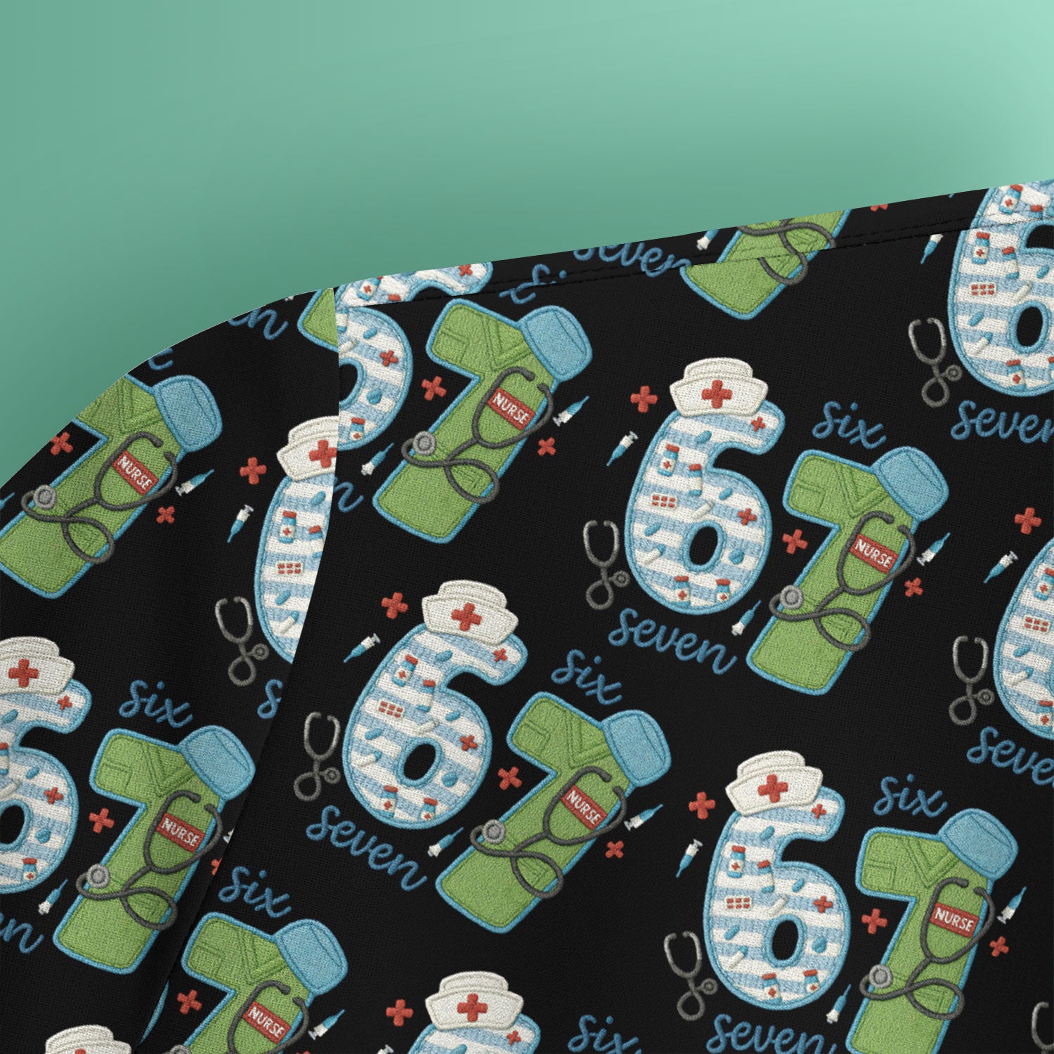 Nurse Six Seven Pattern Scrub Top, Cute Medical Number Print Shirt for Nursing Professionals