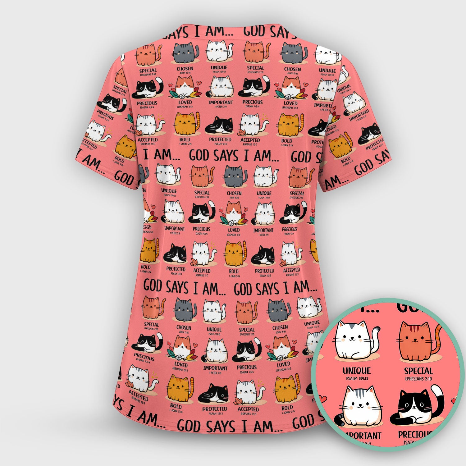 Cute Christian Cat God Says I Am Scrub Top, Comfortable Scrubs for Nurses