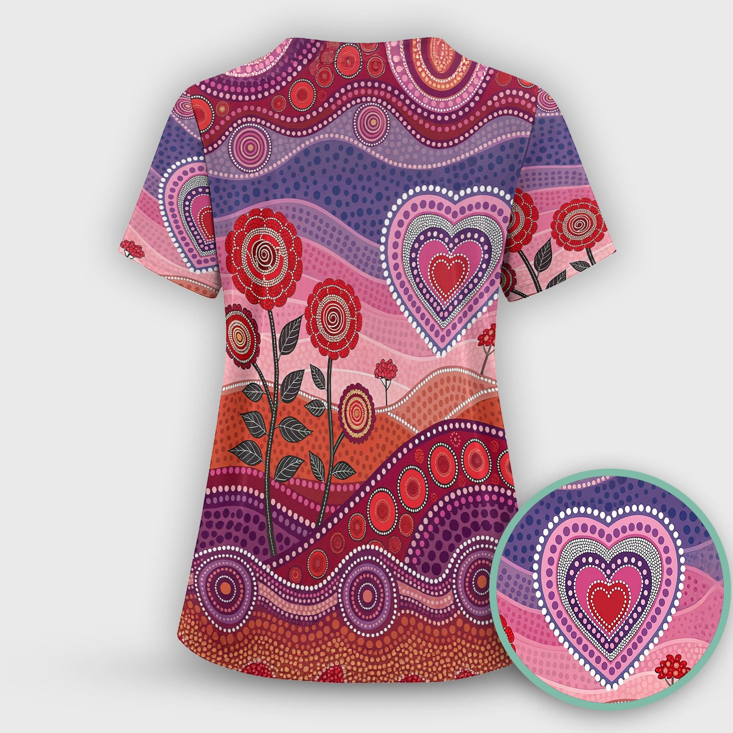 Boho Dot Art Valentine Scrub Set, Artistic Heart Pattern Nurse Shirt, Comfortable Scrubs For Nursing