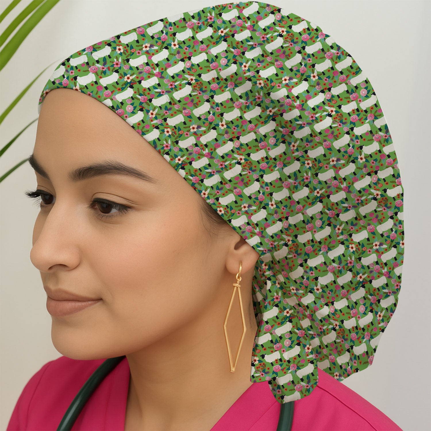 Cute Sheep Floral Meadow Pattern Cap, Surgical Caps for Doctors