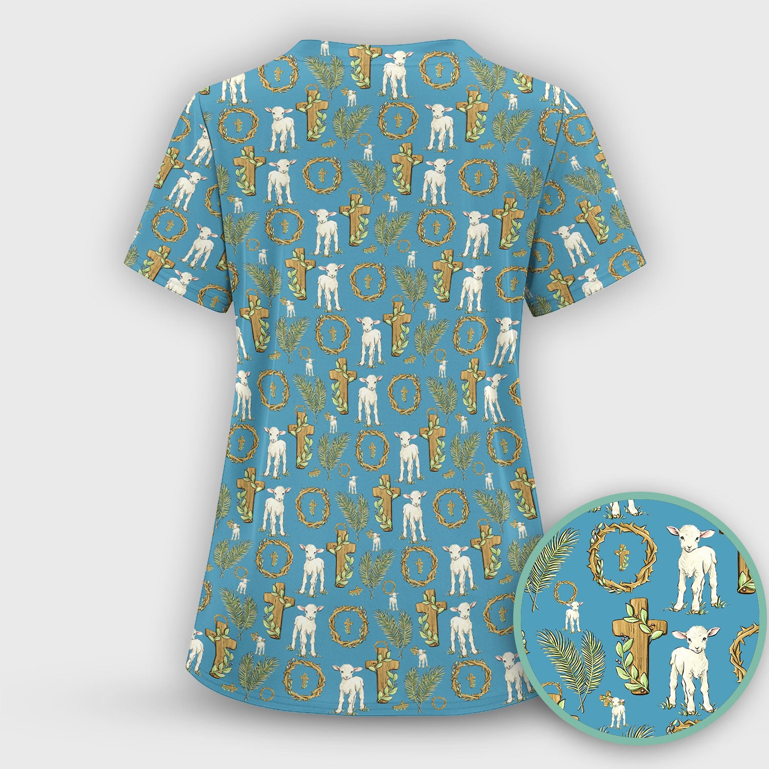 Faith Lamb Cross Pattern Scrub Top, Comfortable Scrubs for Nurses