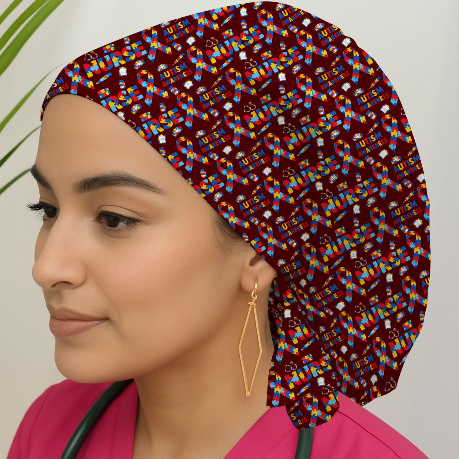 Autism Awareness Nurse Puzzle Ribbon Print Caps,  Breathable Fabrics Caps Uniform