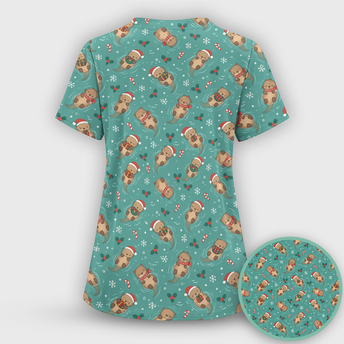 Christmas Sea Otters And Gifts Scrub Top, Comfortable Scrubs for Nurses