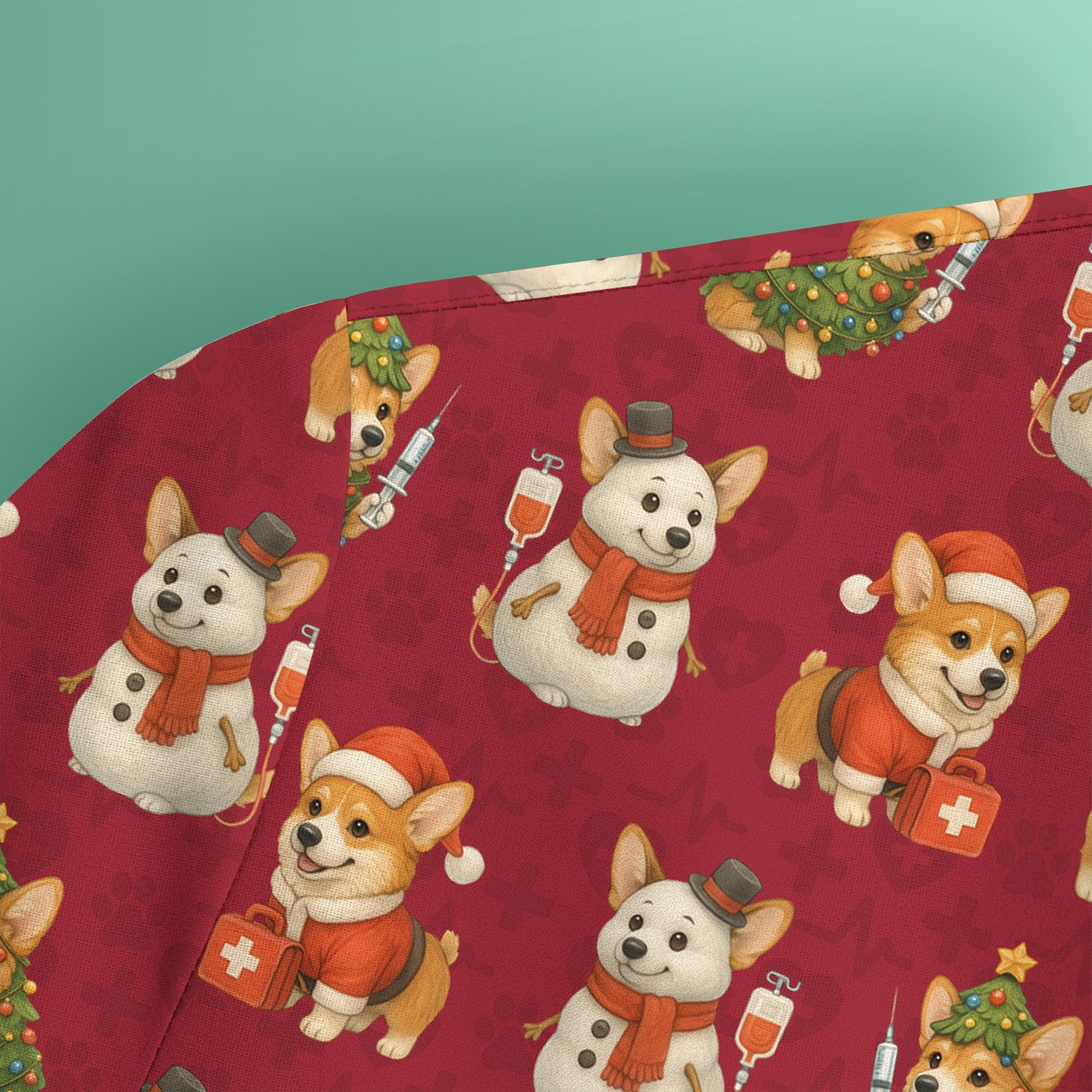 Cute Christmas Corgi Scrubs - Festive Pattern Scrub Top for Women - Cozy Holiday Nurse Scrubs Gift for Dog Lovers