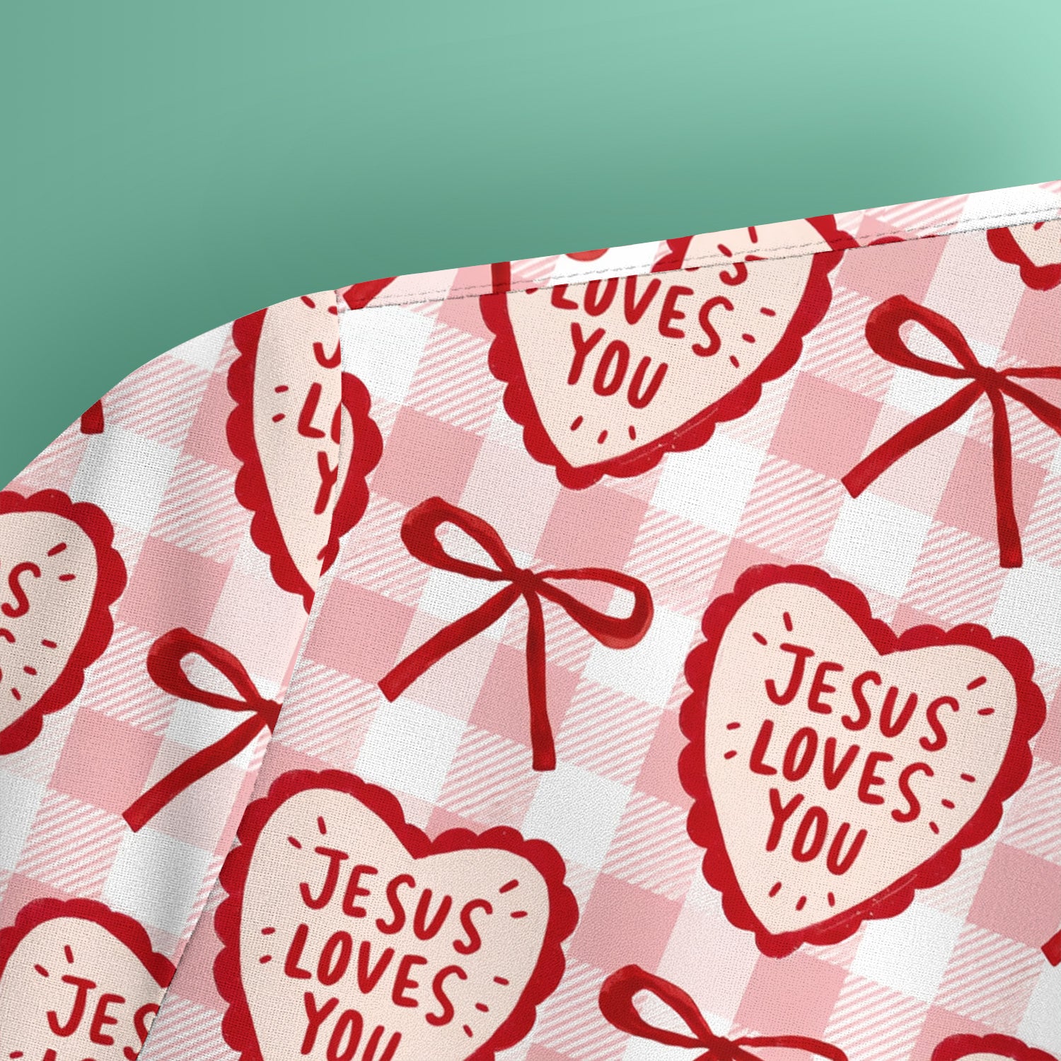Jesus Loves You Heart Plaid Print Scrub Top, Breathable Fabrics Nursing Uniform