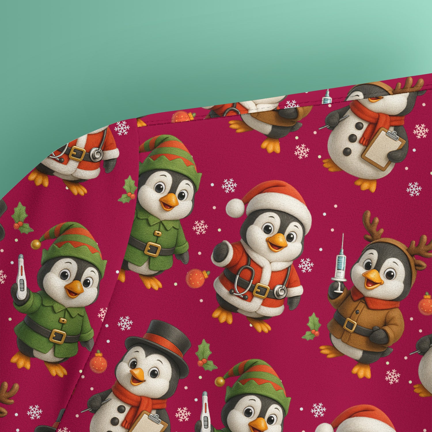 Cute Christmas Penguin Scrubs - Festive Pattern Scrub Top for Women - Cozy Holiday Scrubs Perfect for Nurse Gift Season