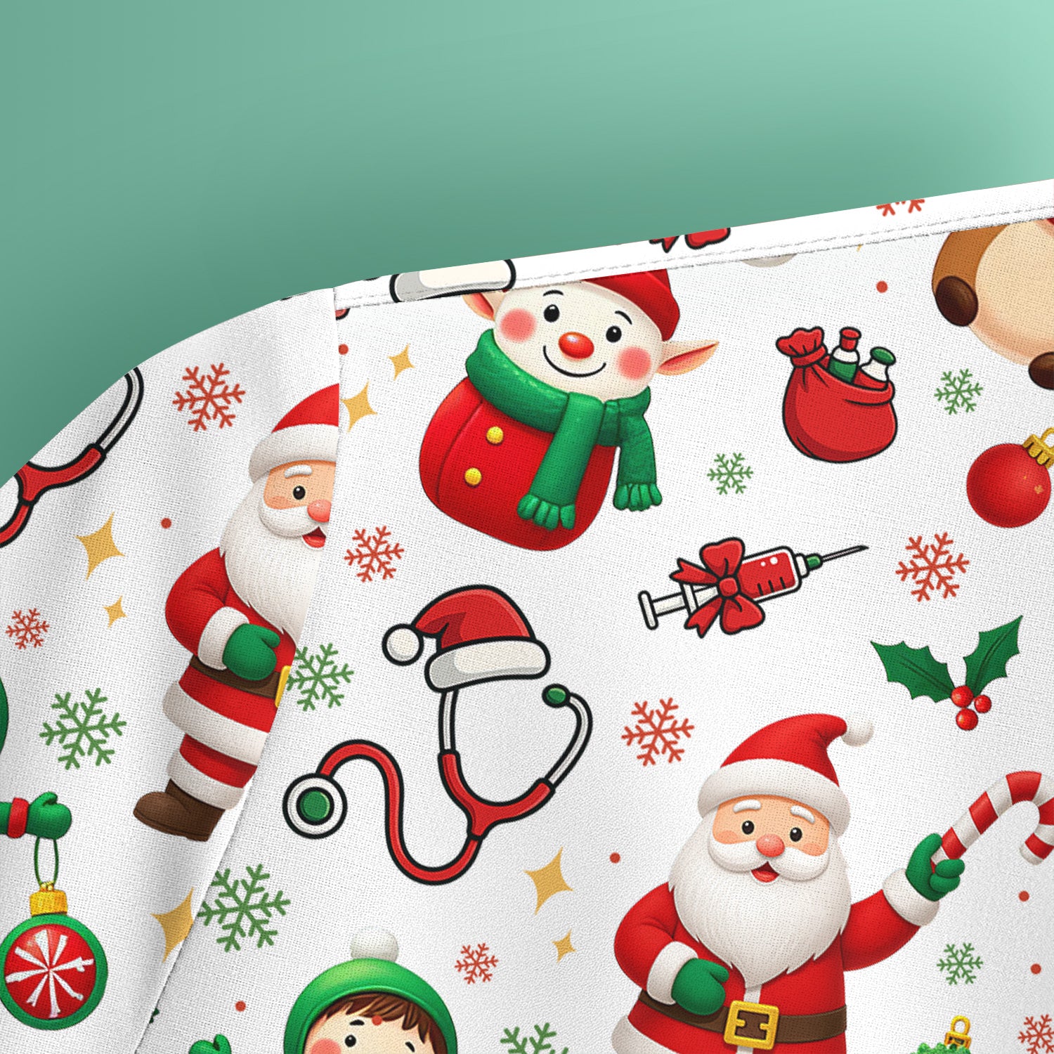 Santa Christmas Scrub Top - Cute Holiday Nurse Medical Shirt - Festive Reindeer Med Uniform for Women RN CNA LPN