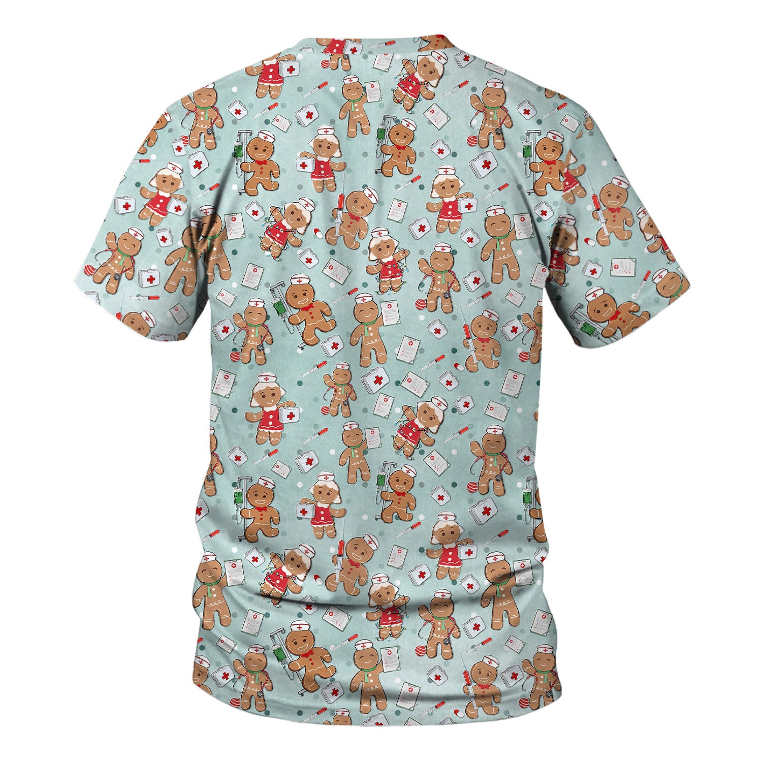 Cute Nurse Christmas Scrub Top - Funny Gingerbread Man & Medical Design - Gift for Women RN LPN & Pediatric Nurses