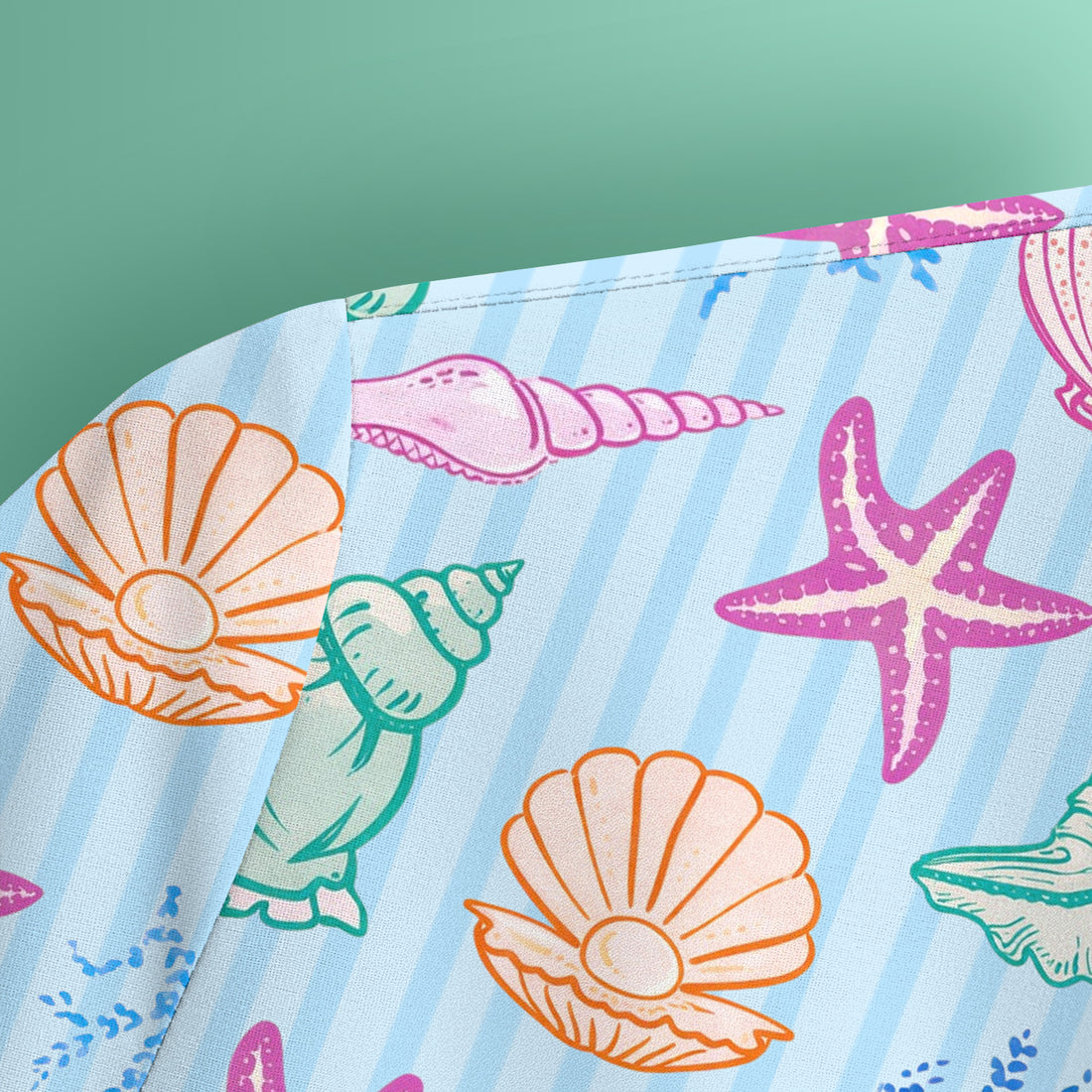 Colorful Seashell Starfish Ocean Stripe Pattern Scrub Top, Breathable Fabrics Nursing Uniform