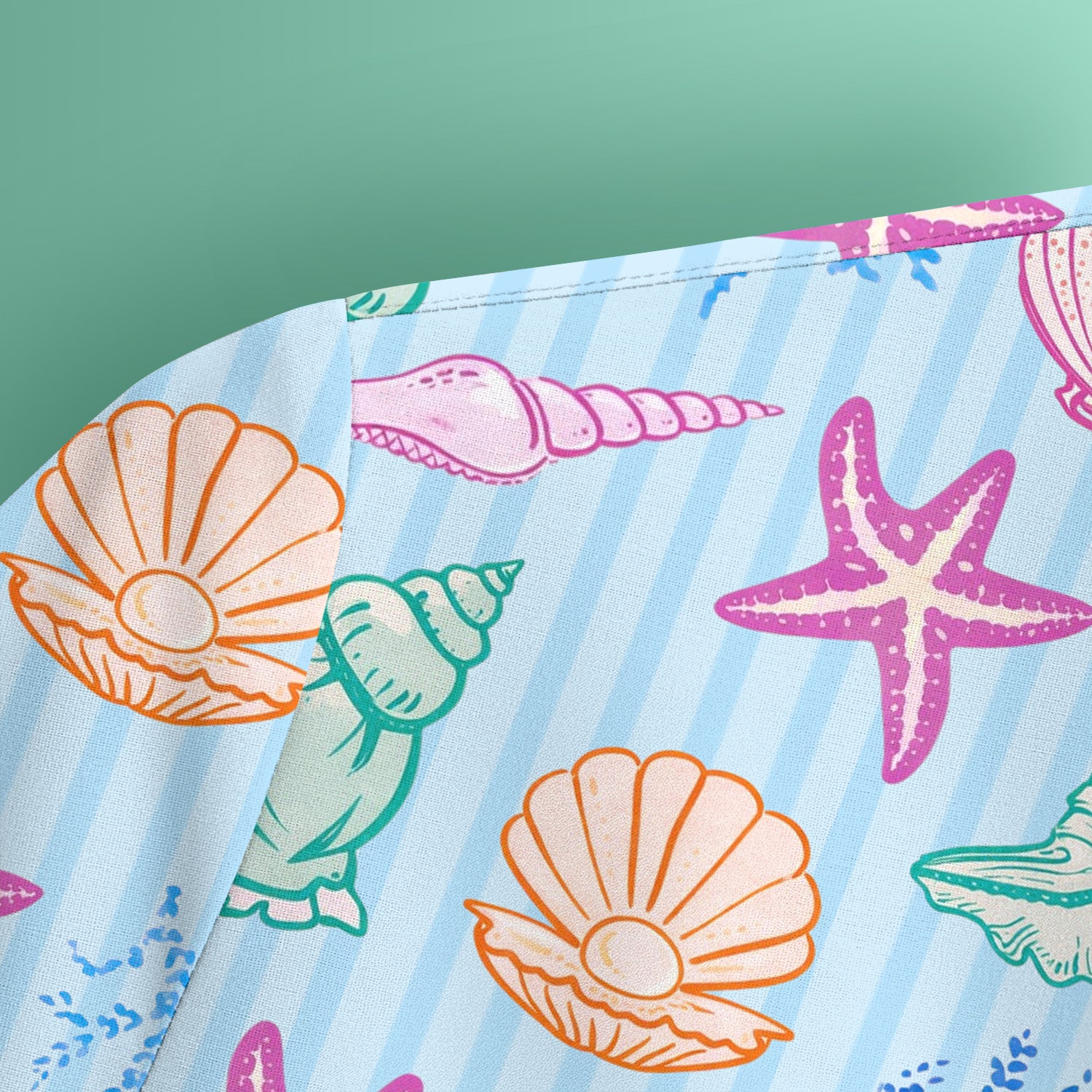 Colorful Seashell Starfish Ocean Stripe Pattern Scrub Top, Breathable Fabrics Nursing Uniform