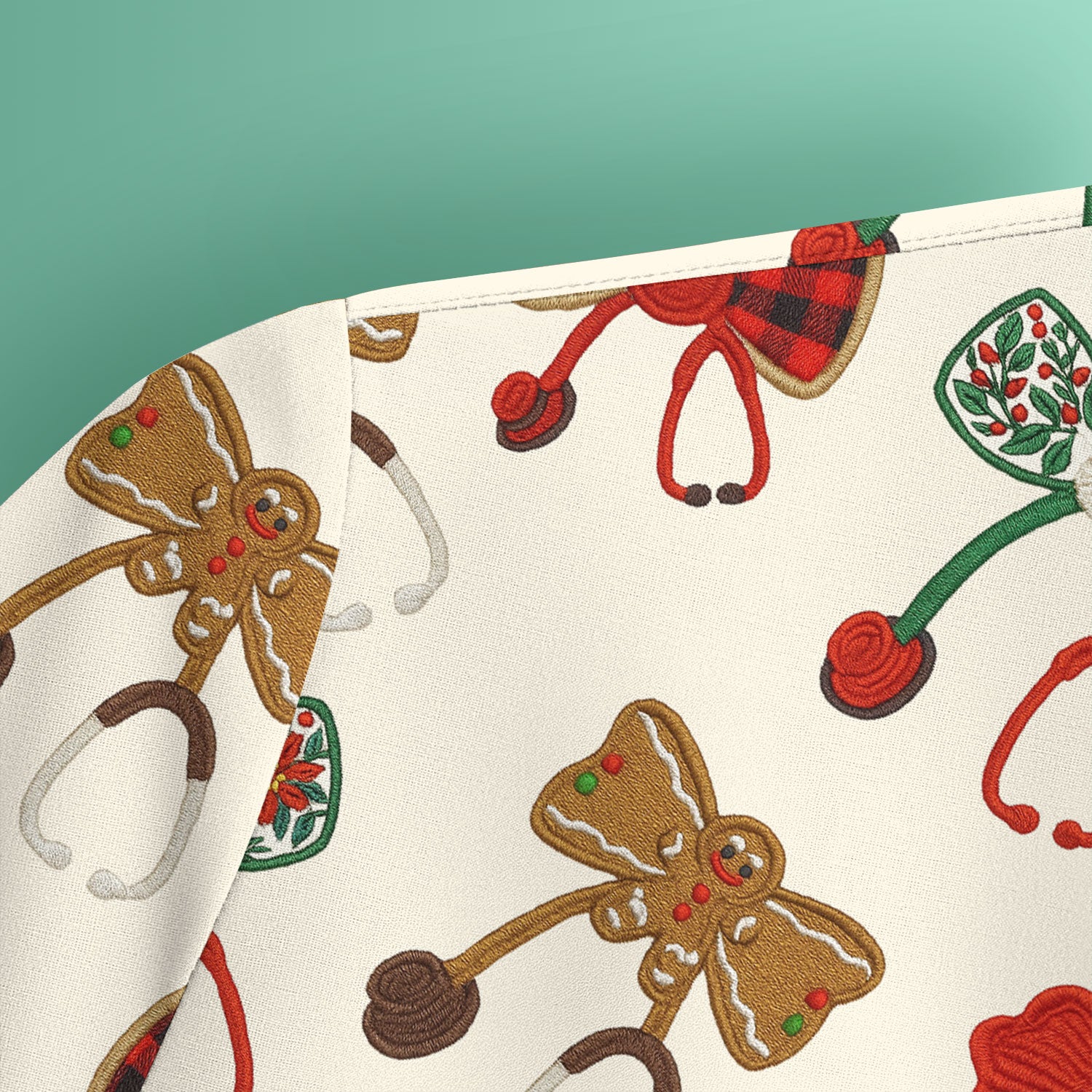 Christmas Stethoscope Bow Nurse Scrub Top, Xmas Pattern Scrub Shirt, Holiday Nursing Uniform