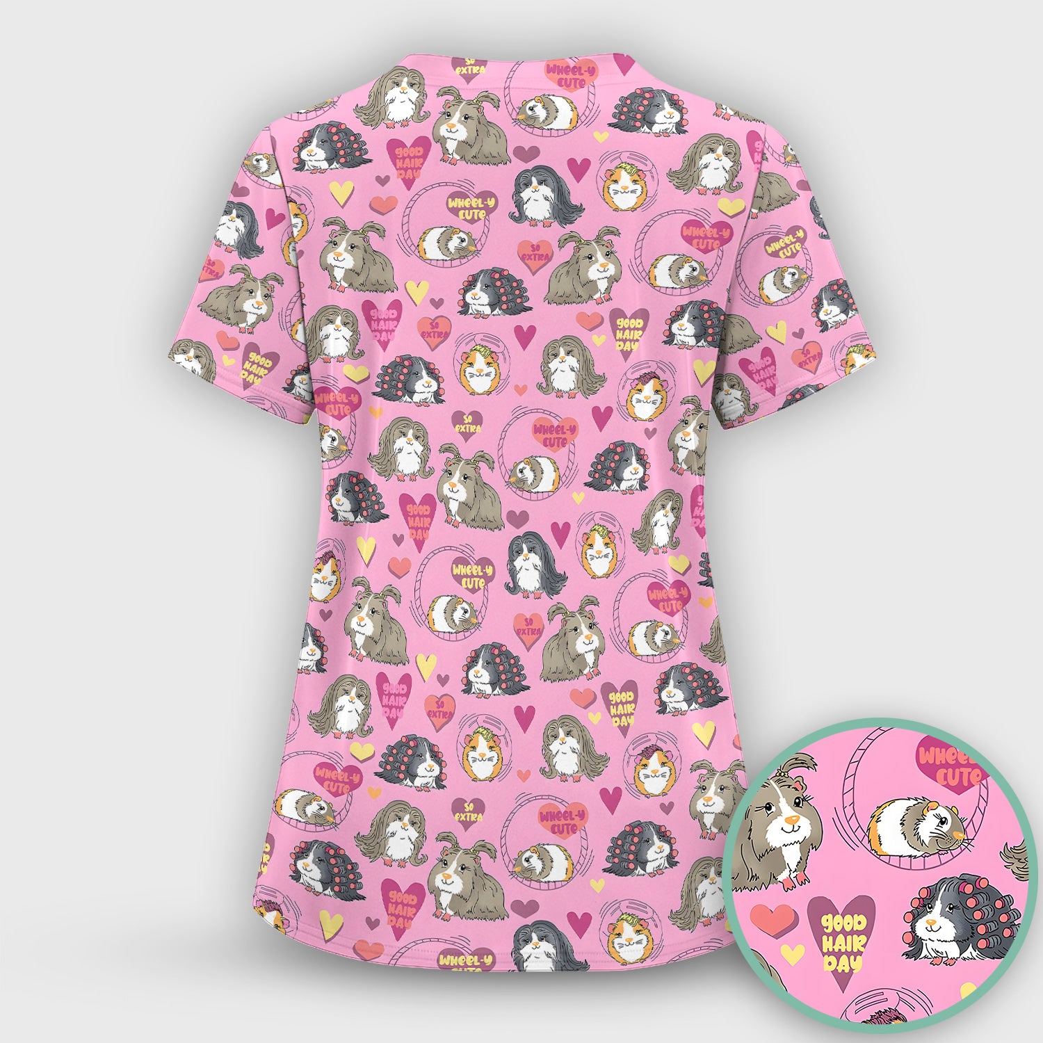Cute Guinea Pig Heart Pattern Scrub Top, Comfortable Scrubs for Nurses
