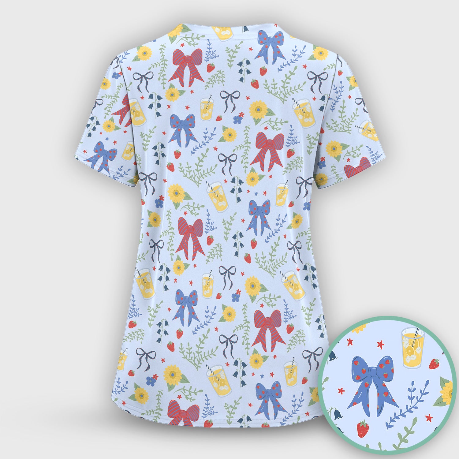 Sweet Summer Bow Nurse, Lemonade Floral Medical Scrub Top, Comfortable Scrubs for Nurses