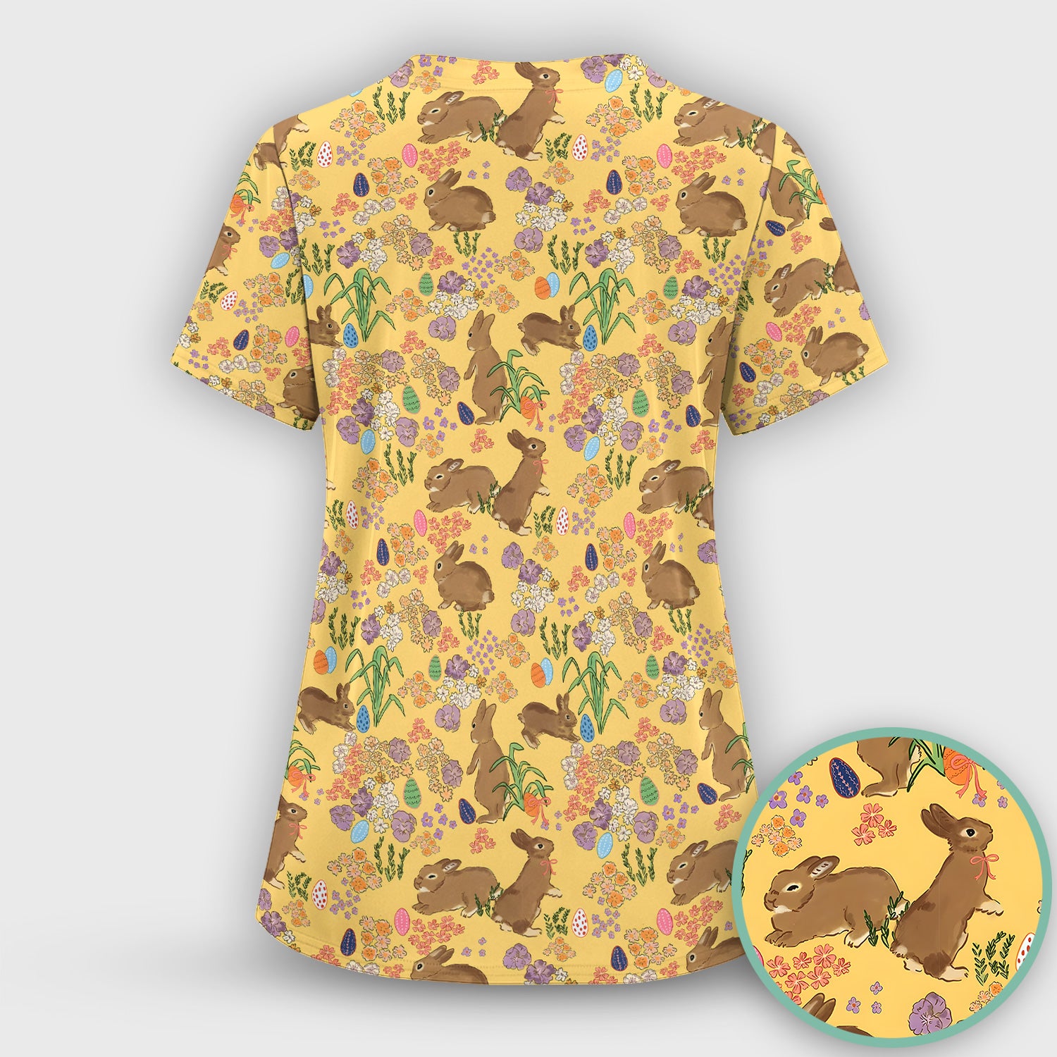 Cute Easter Bunny Pattern Scrub Top, Comfortable Scrubs for Nurses
