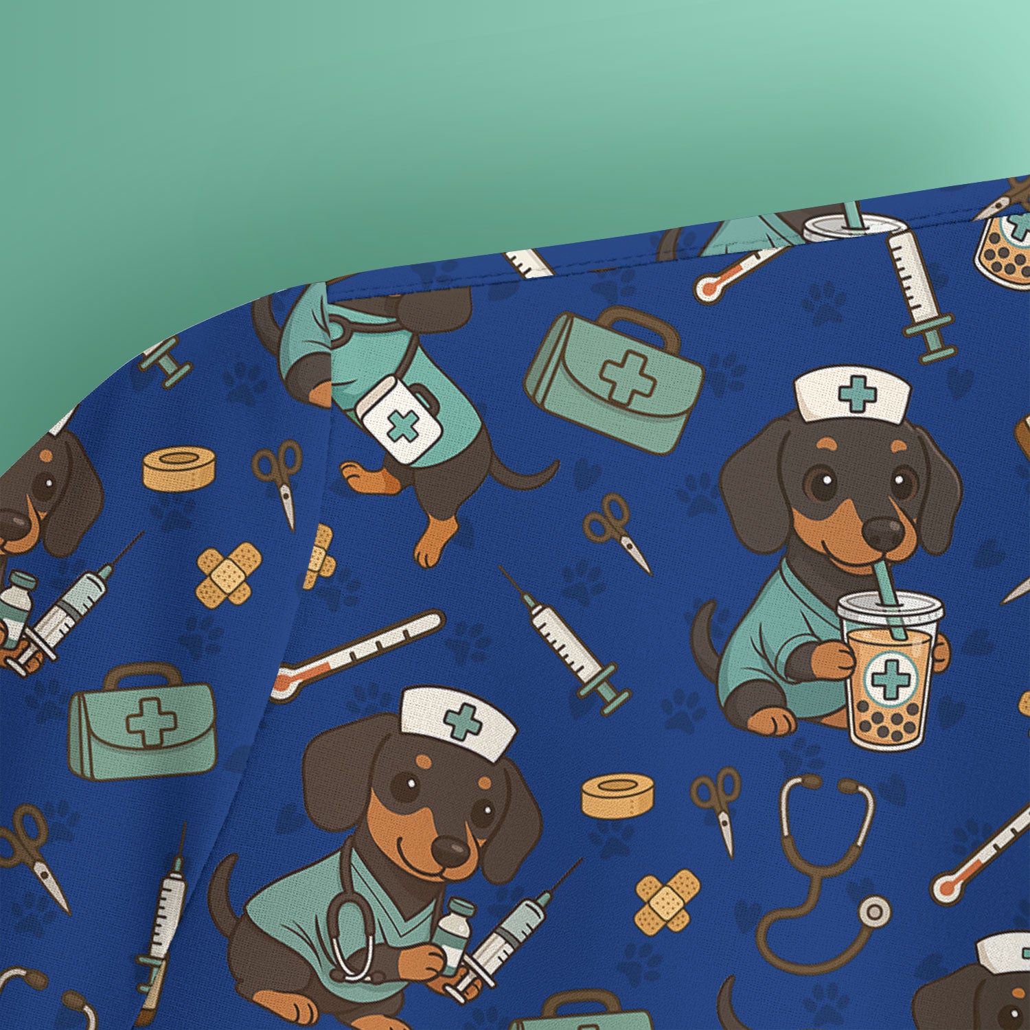 Funny Dachshund Nurse Scrubs - Cute Dog Print Medical Shirt - Holiday Nurse Scrub Top Gift for RN CNA Doctor, Women & Men