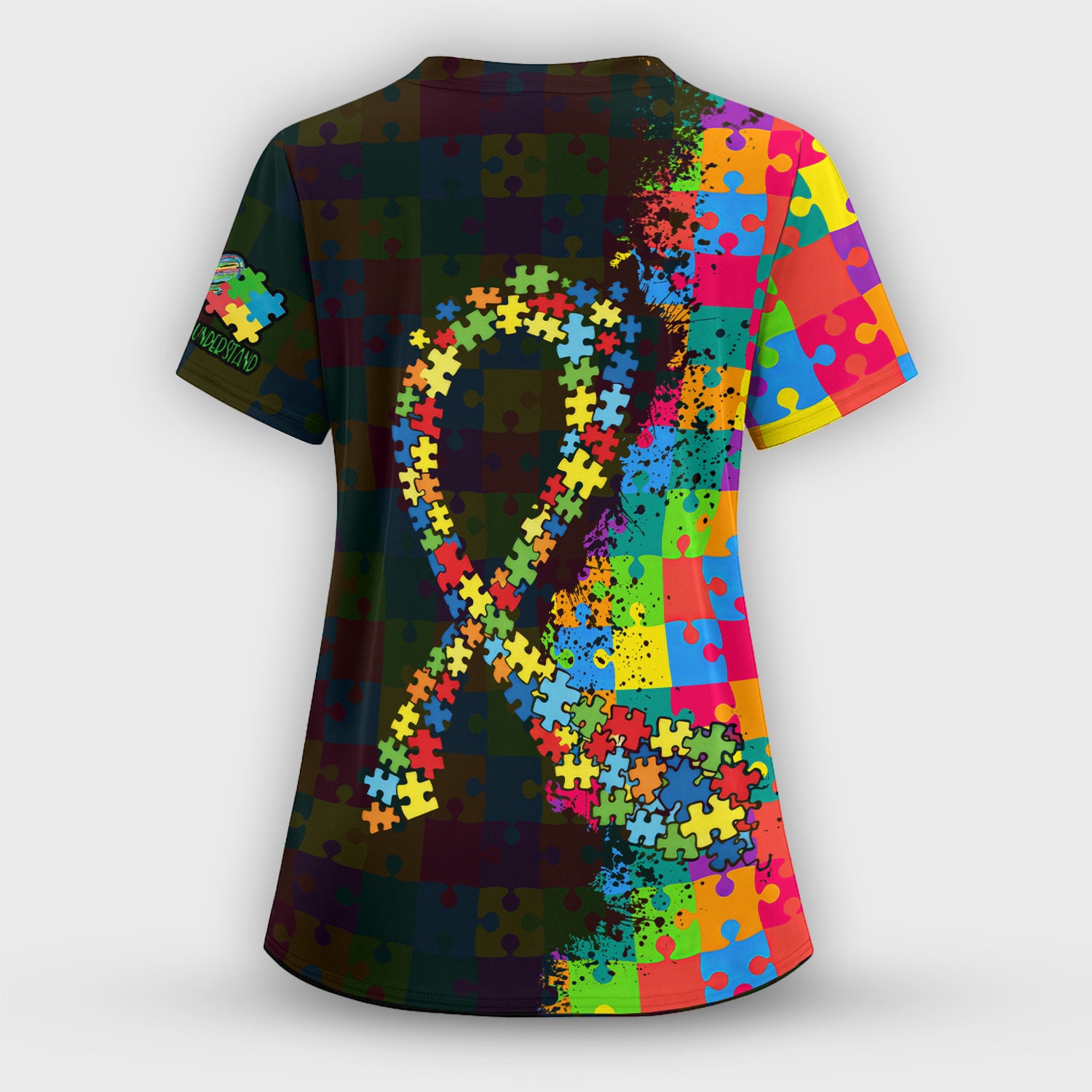 Personalized Autism Awareness Puzzle Ribbon Scrub Set, Breathable Med Uniform