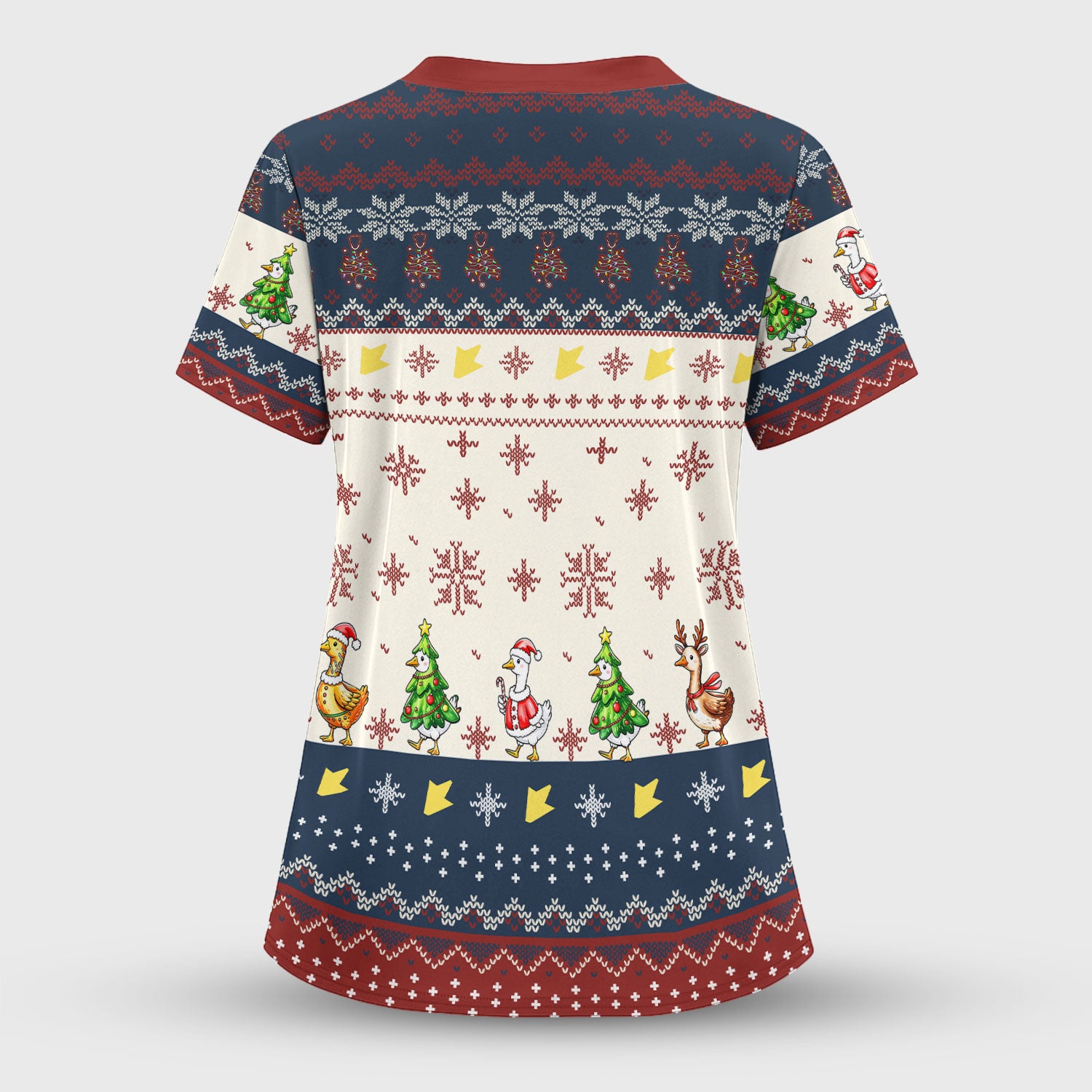 Funny Jolly Goose Christmas Scrub Top – Playful Holiday Goose Squad Pattern – Festive Medical Uniform for Nurses, Vets & Healthcare Workers