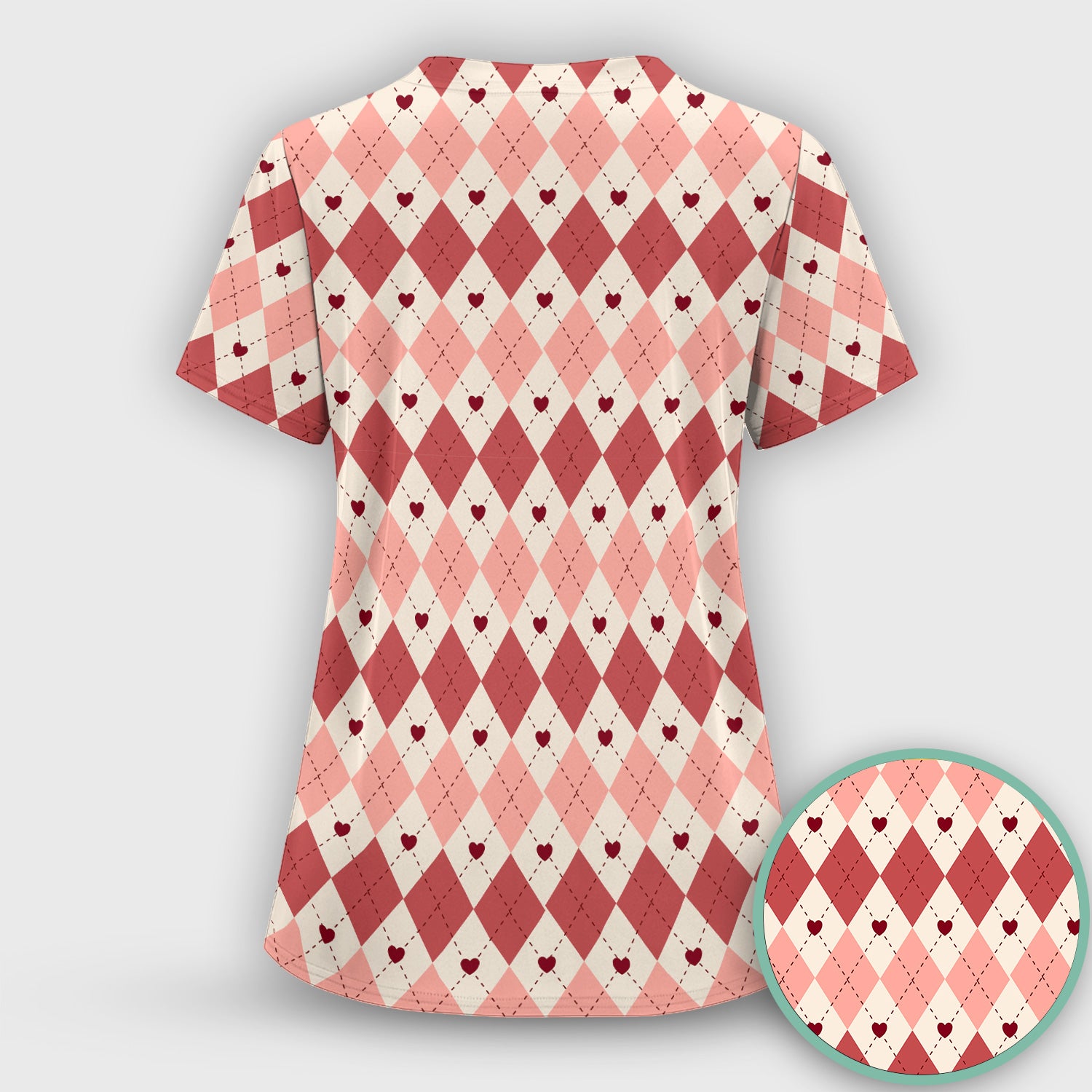 Red Argyle Plaid Pattern Scrubs Sets, Scrub Pants and V Neck Top