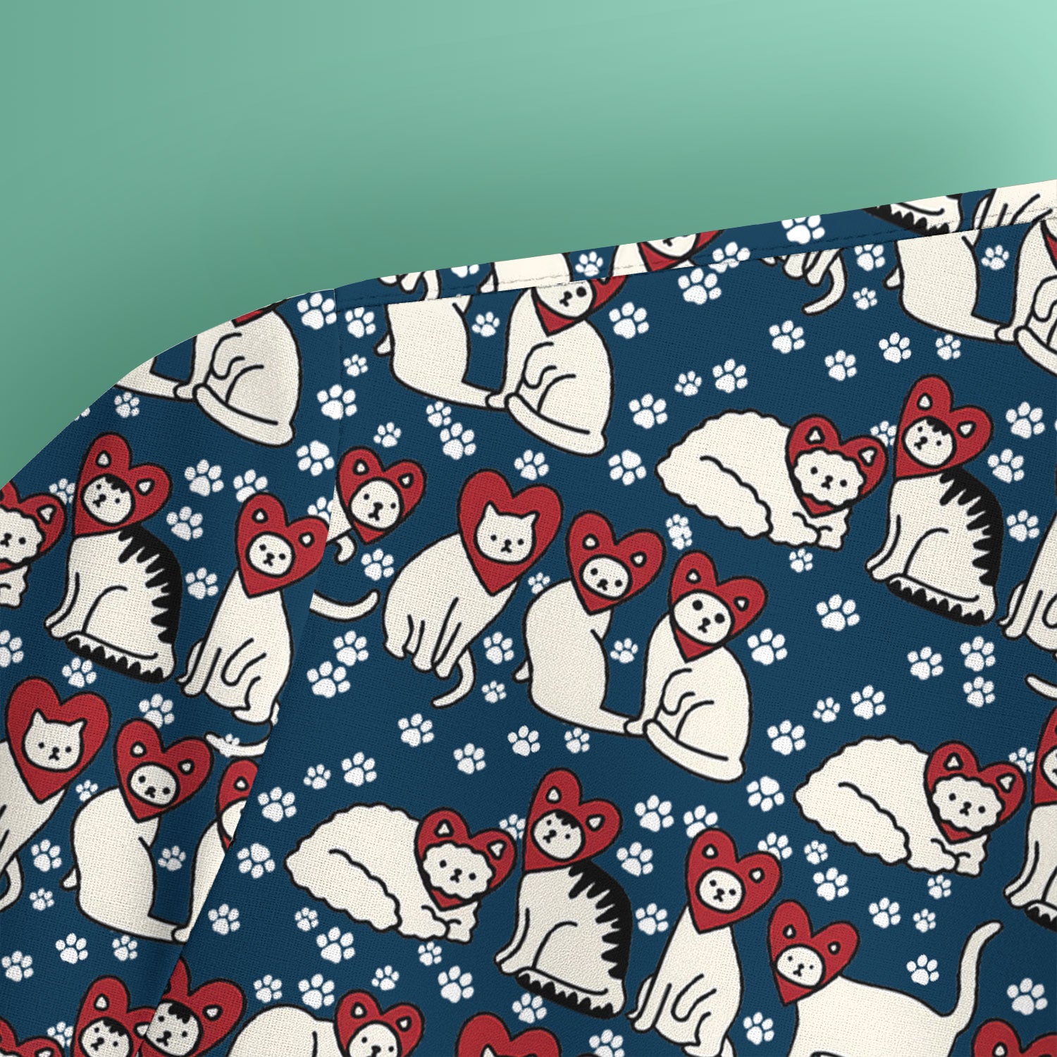 Cute Cat Heart Pattern Scrub Top, Funny Cat Scrub Shirt For Nurses, Breathable Fabrics Nursing Uniform