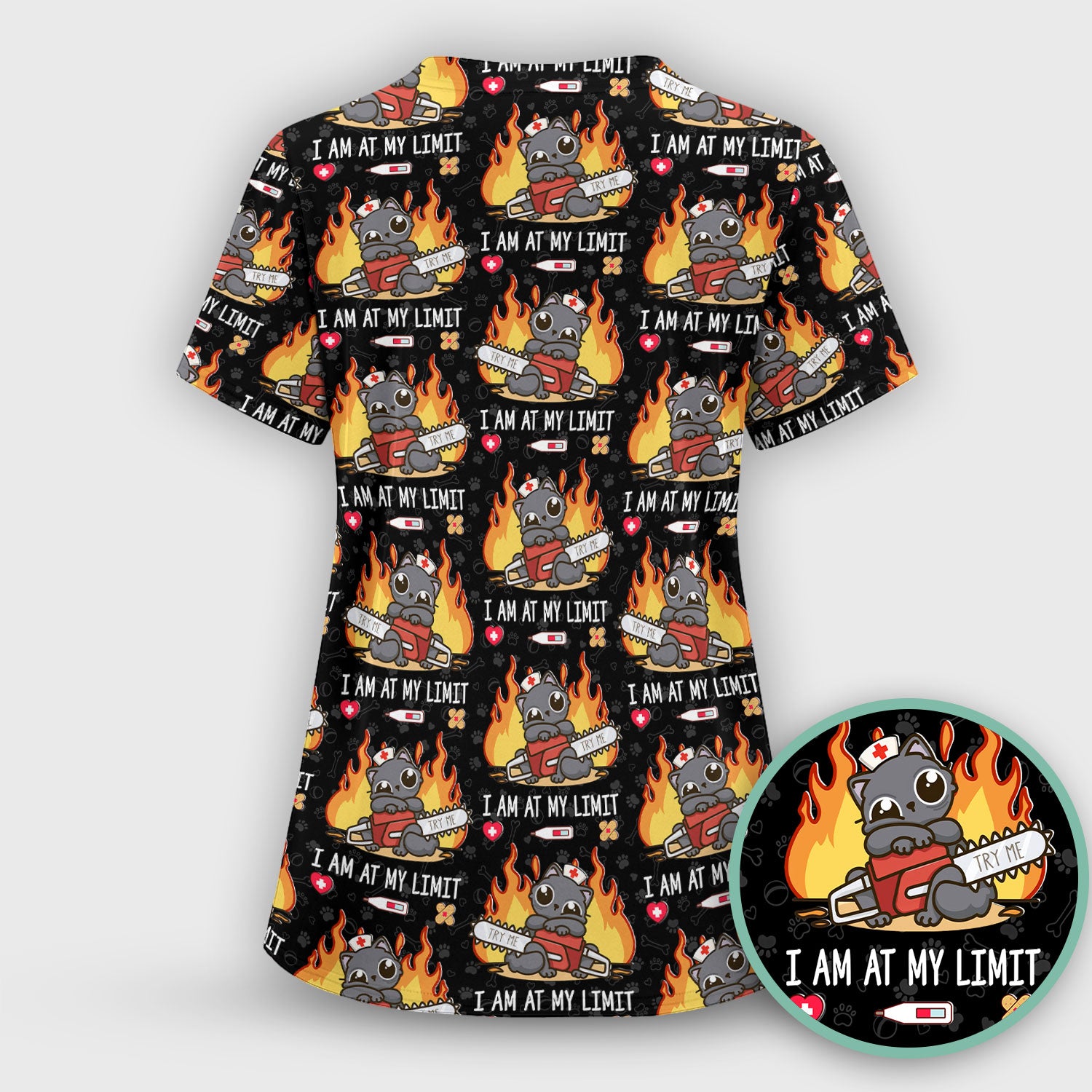 Funny Nurse Cat I Am At My Limit Scrub Top, Comfortable Scrubs for Nurses