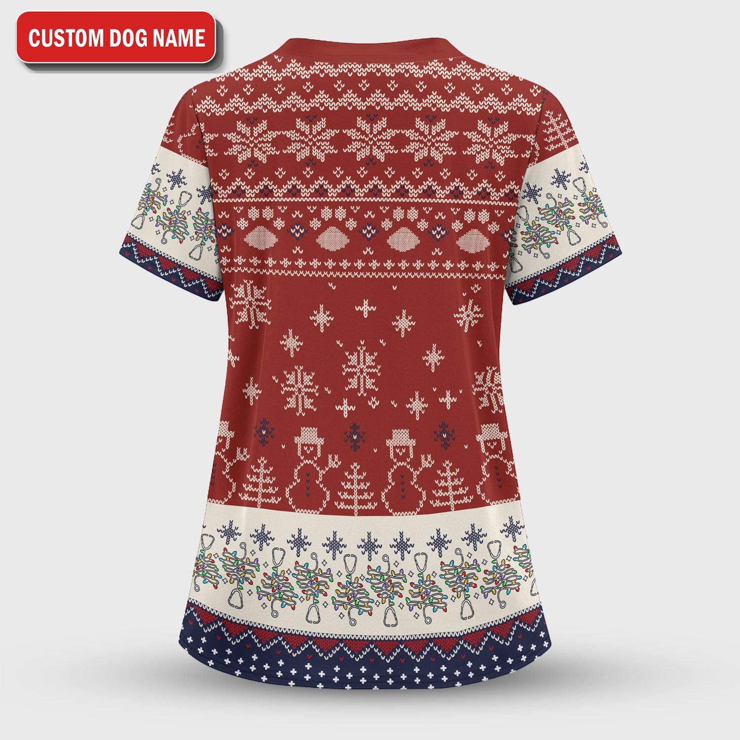 Funny Wiener Dog Christmas Ugly Scrub Top - Custom Name Dachshund Through The Snow - Cute Holiday Medical Uniform