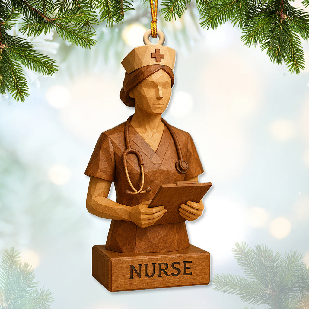 Custom Name Nurse Ornament, Personalized Wooden Nurse Figurine Decor, Xmas Healthcare Gift for Nursing