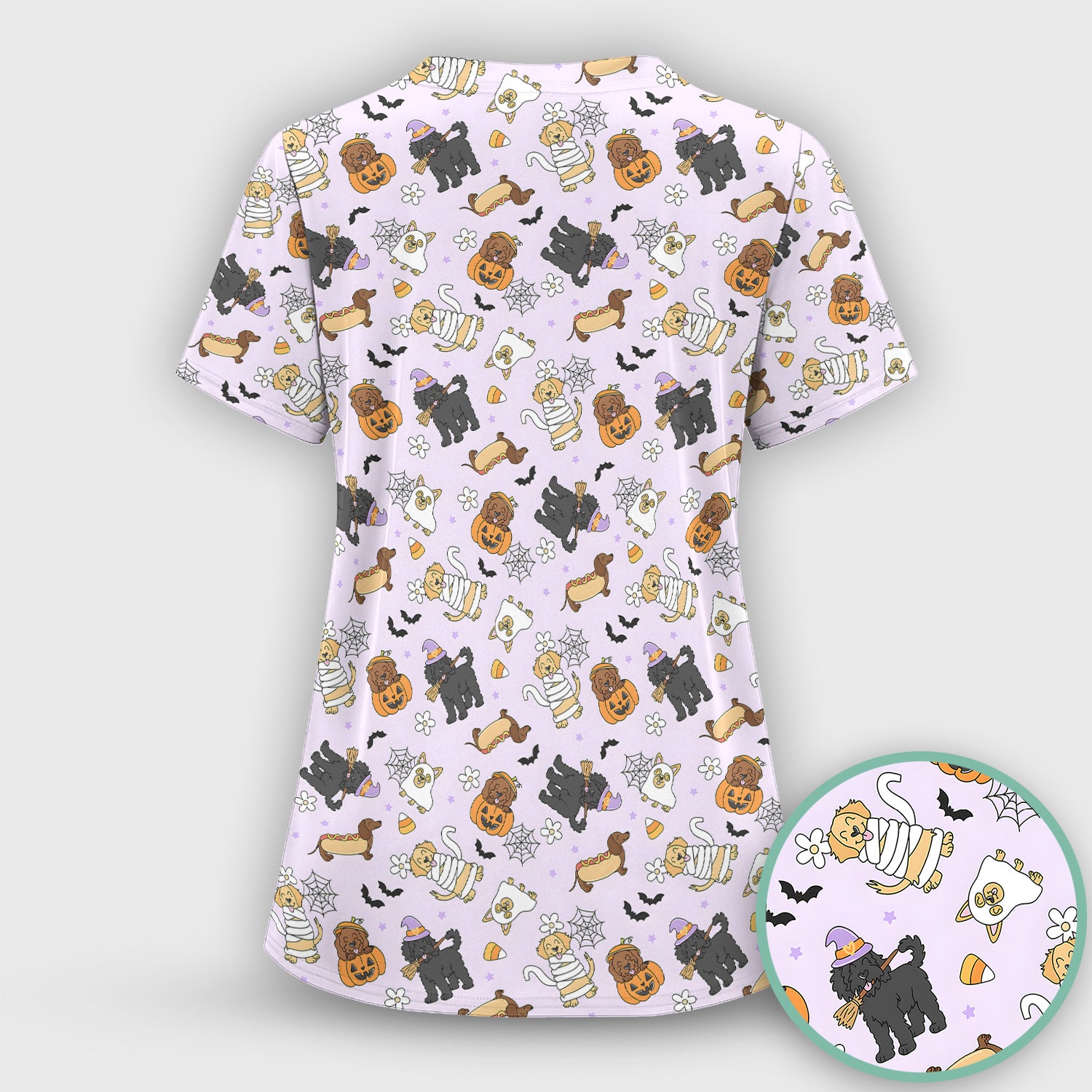 Cute Halloween Costumed Pets Scrub Top, Comfortable Scrubs for Nurses