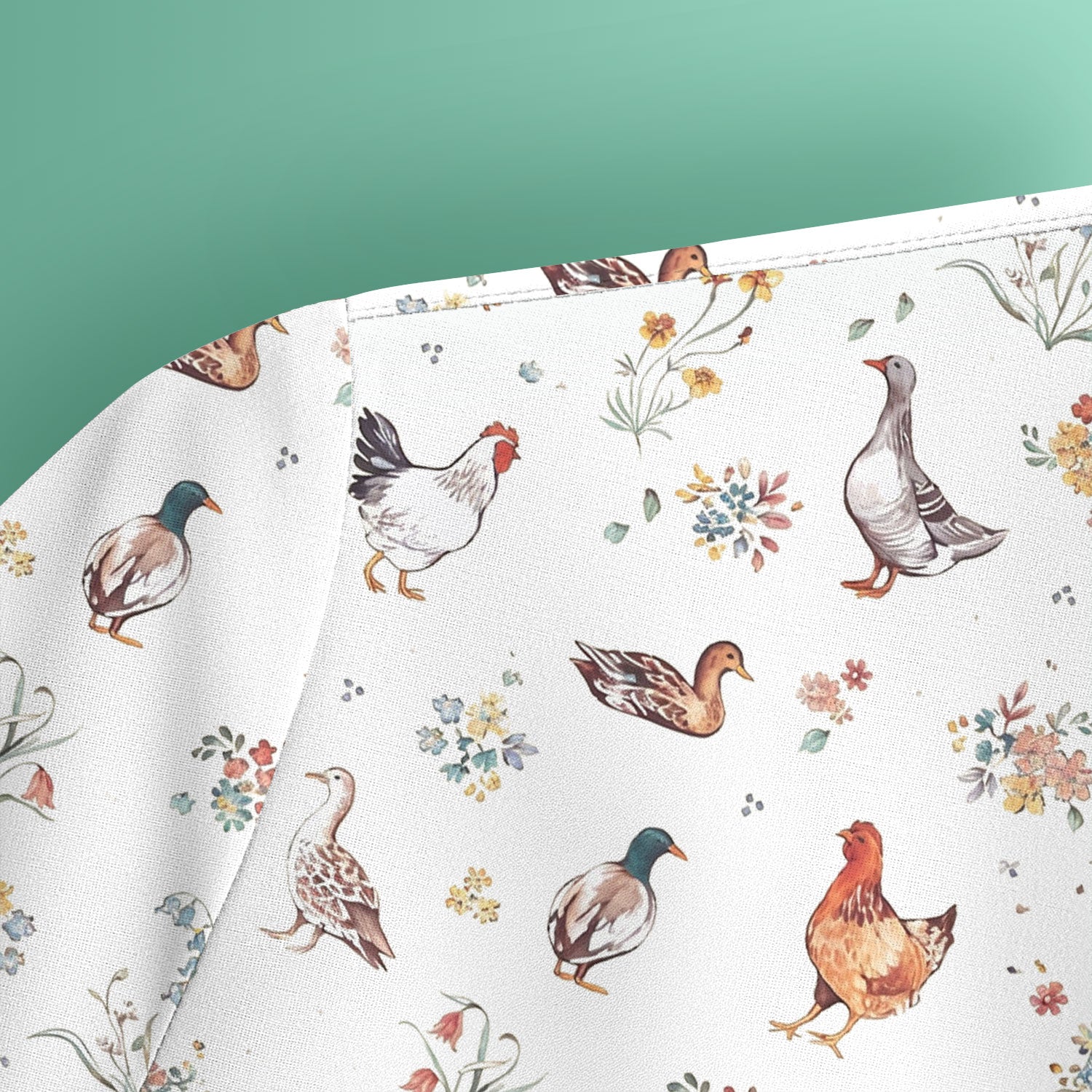 Farm Chicken Duck Floral Pattern Scrubs Top, Comfortable Scrubs for Nurses
