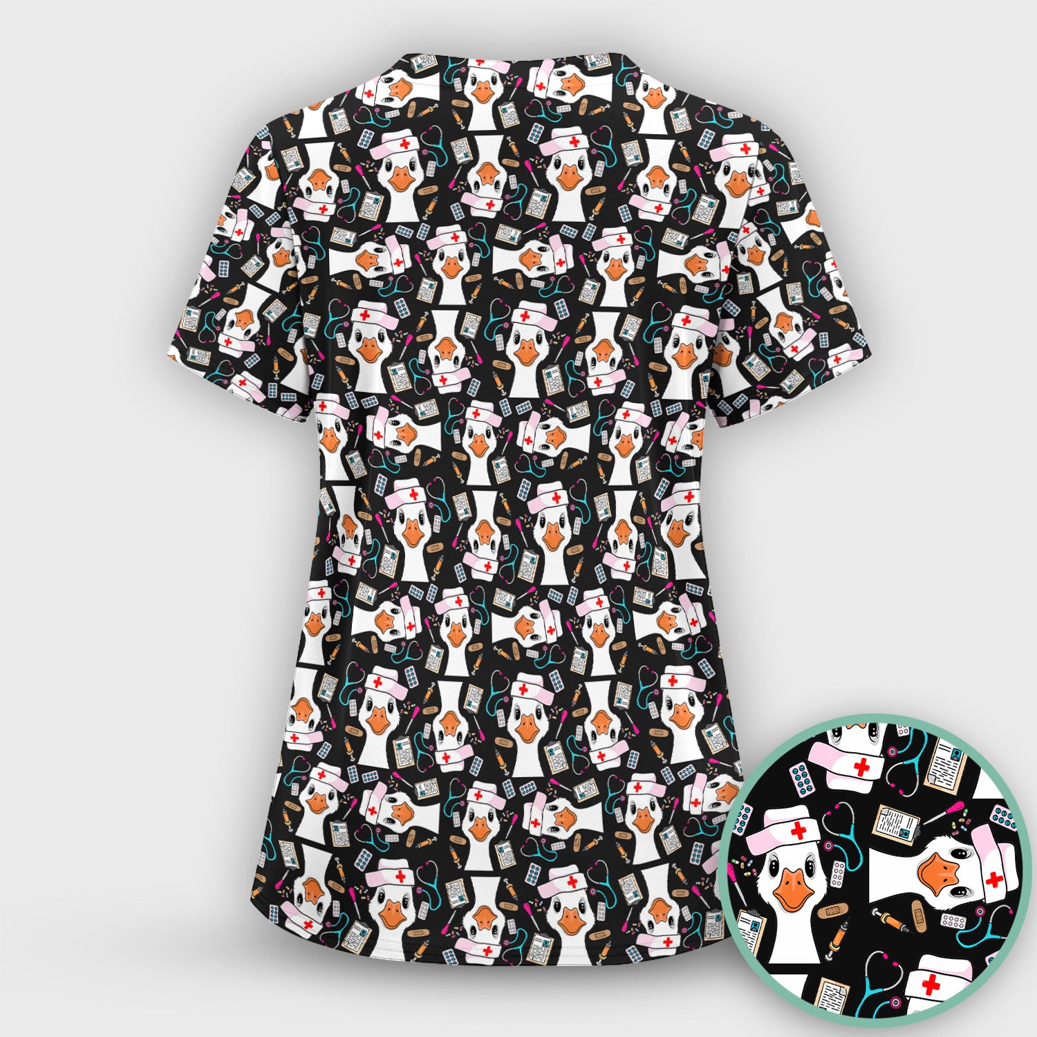 Duck Wearing Hat With Medical Tools Scrub Top, Breathable Fabrics Nursing Uniform