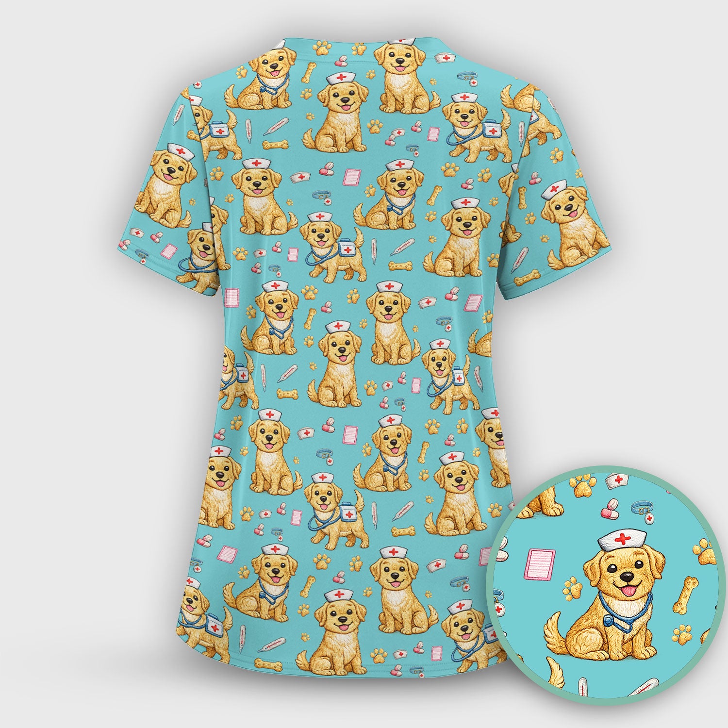 Cute Puppy Nurse Medical Print Scrub Top, Comfortable Scrubs for Nurses