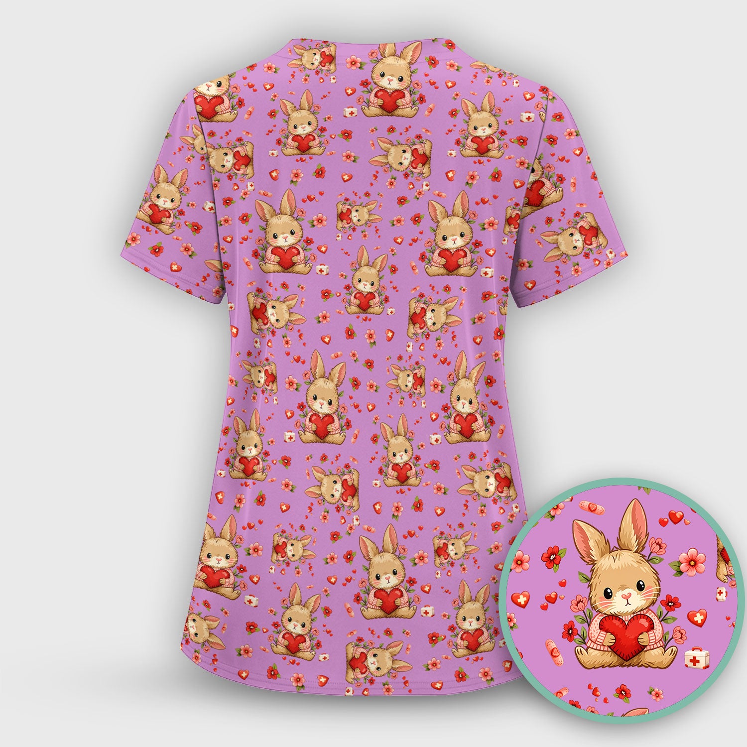 Adorable Bunny Heart Healthcare Design Scrub Top, Comfortable Scrubs for Nurses, Easter