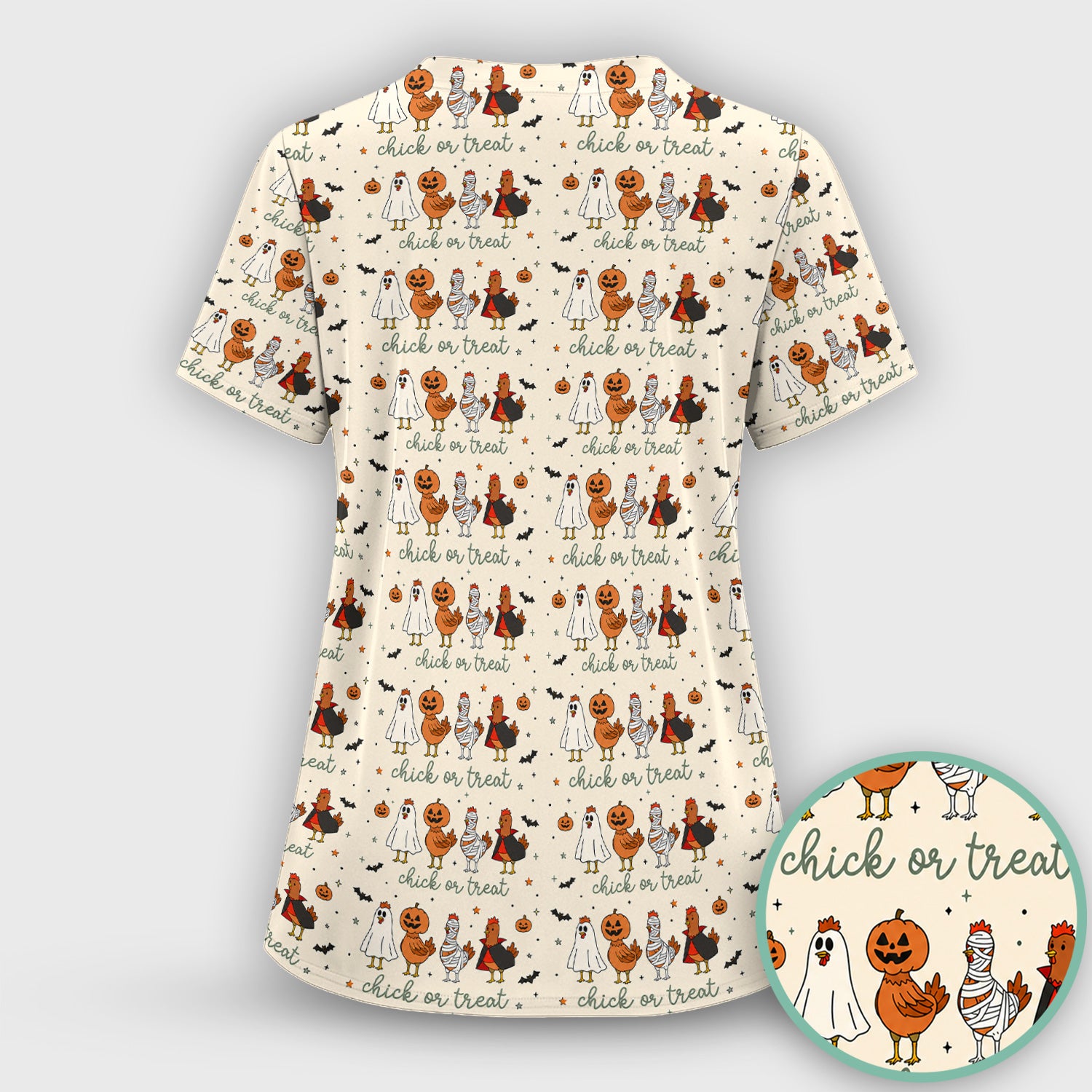 Funny Chick Or Treat Season Scrub Top, Comfortable Scrubs for Nurses