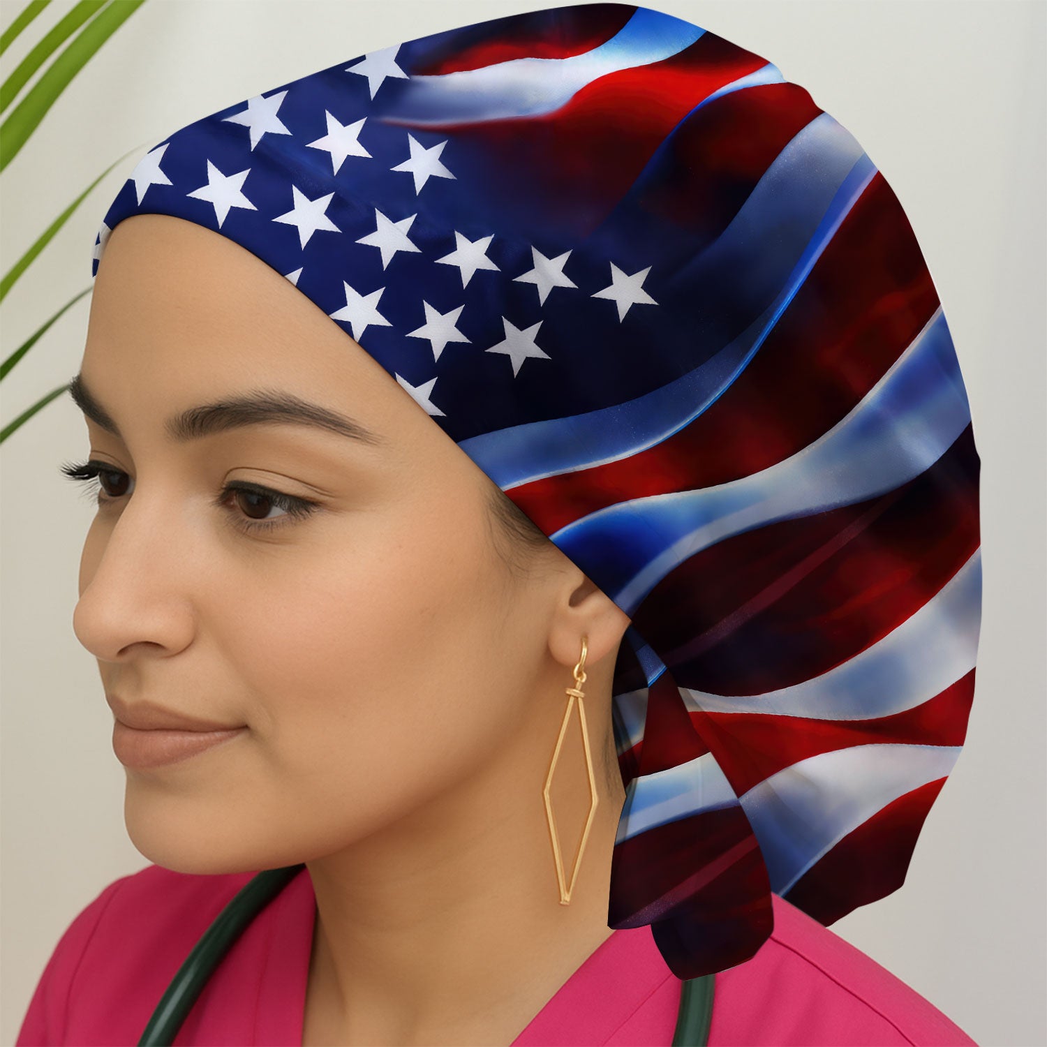 American Flag Stars Stripes Pattern Nurse Scrub Cap, Surgical Caps for Doctors