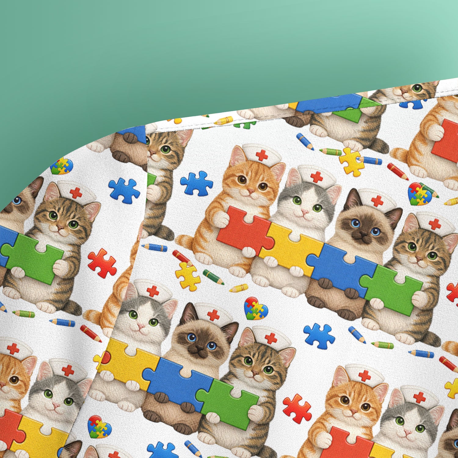 Autism Awareness Nurse Scrub Top, Cat Autism Pattern Nurses Shirt, Comfortable Uniform Scrubs For Nursing