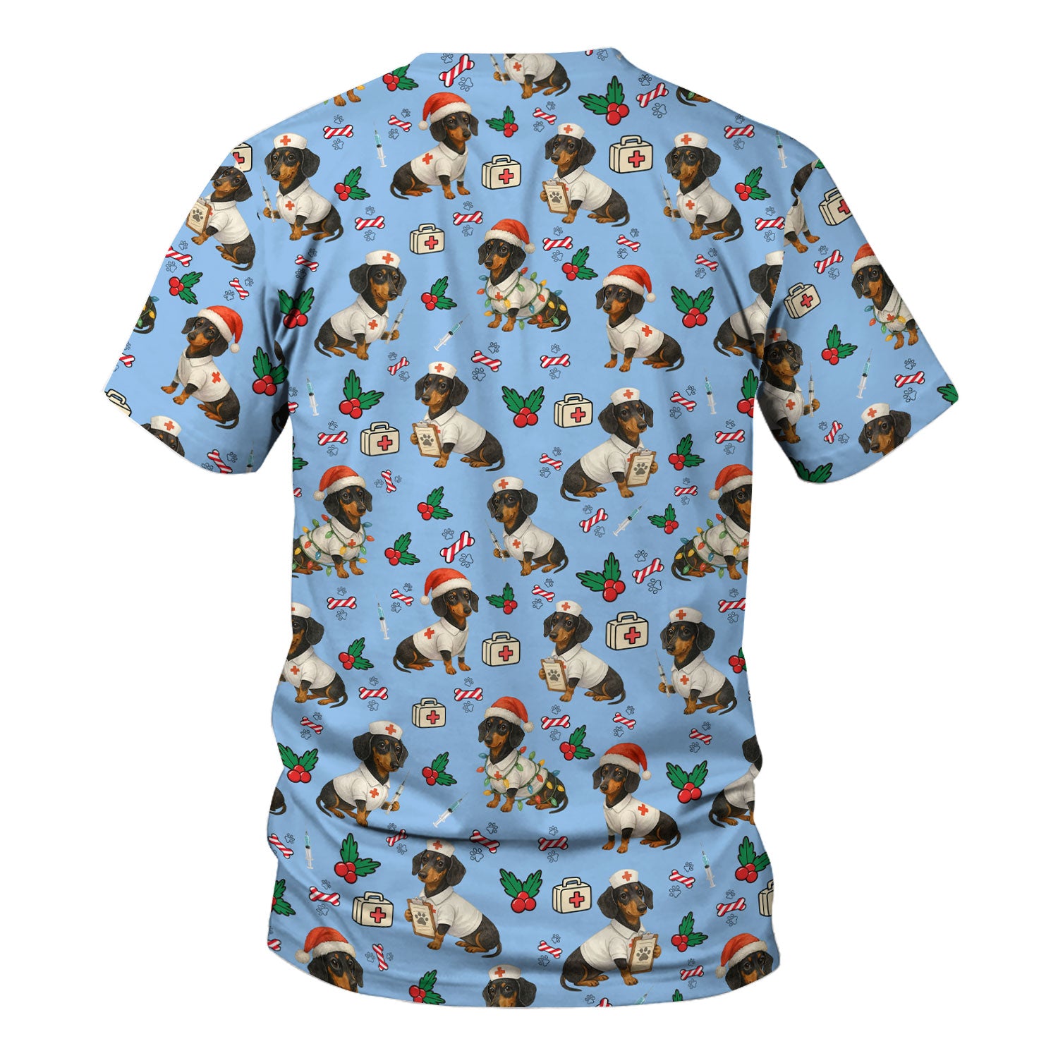 Dachshund Nurse Christmas Scrub Shirt - Cute Sausage Dog Scrub Top Multi Colors - Funny Holiday Nursing Workwear with Pockets