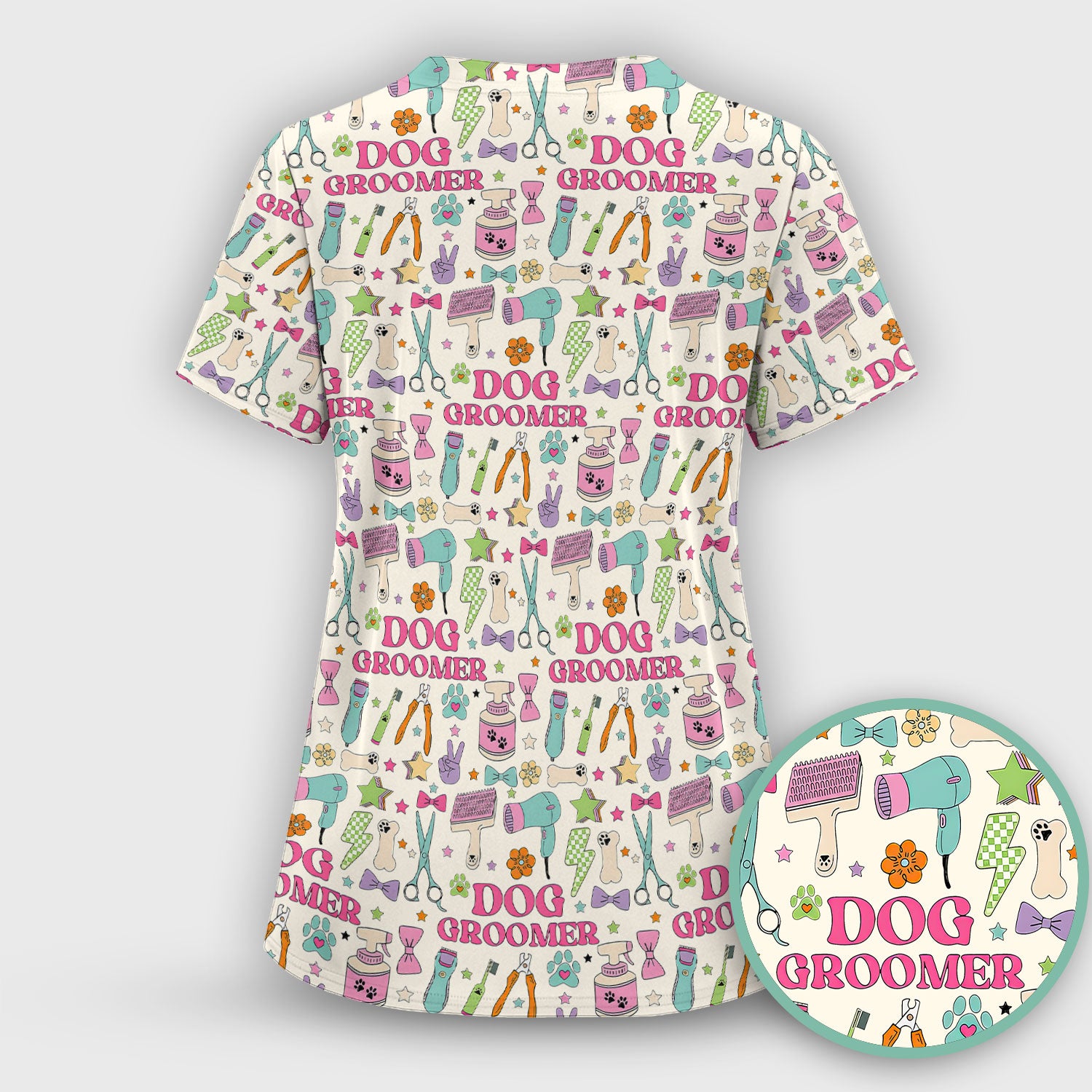 Dog Groomer Tools Pattern Nursing Scrub Top, Comfortable Scrubs for Nurses