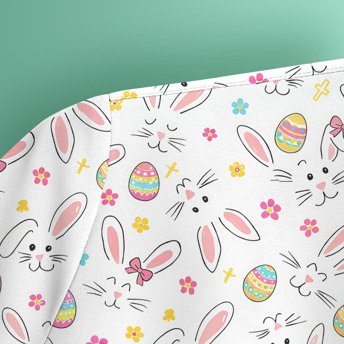 Easter Bunny Faces And Pastel Egg Print Scrub Top, Comfortable Scrubs for Nurses