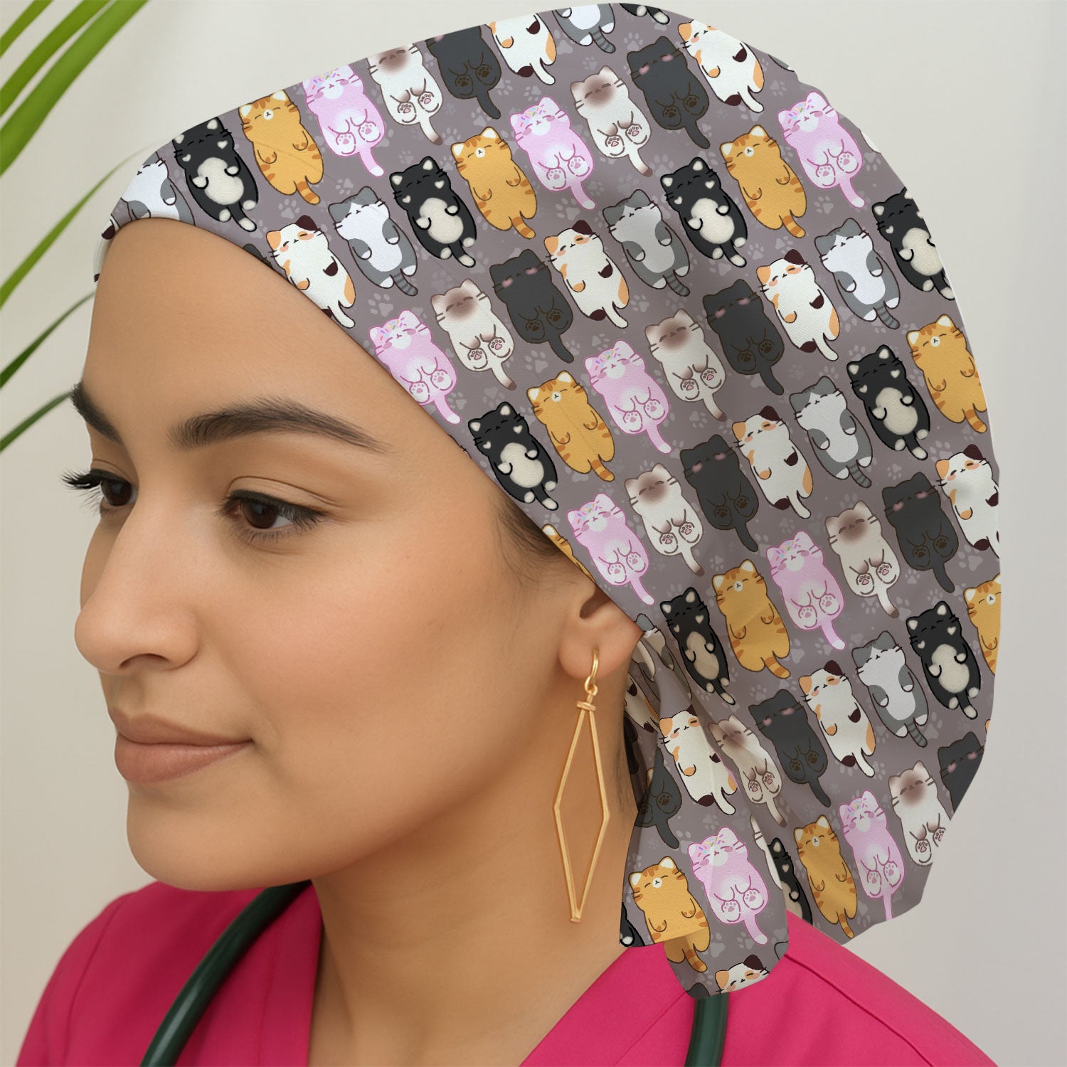 Funny Cartoon Cats All Over Print Scrub Cap, Breathable Fabrics Caps Uniform