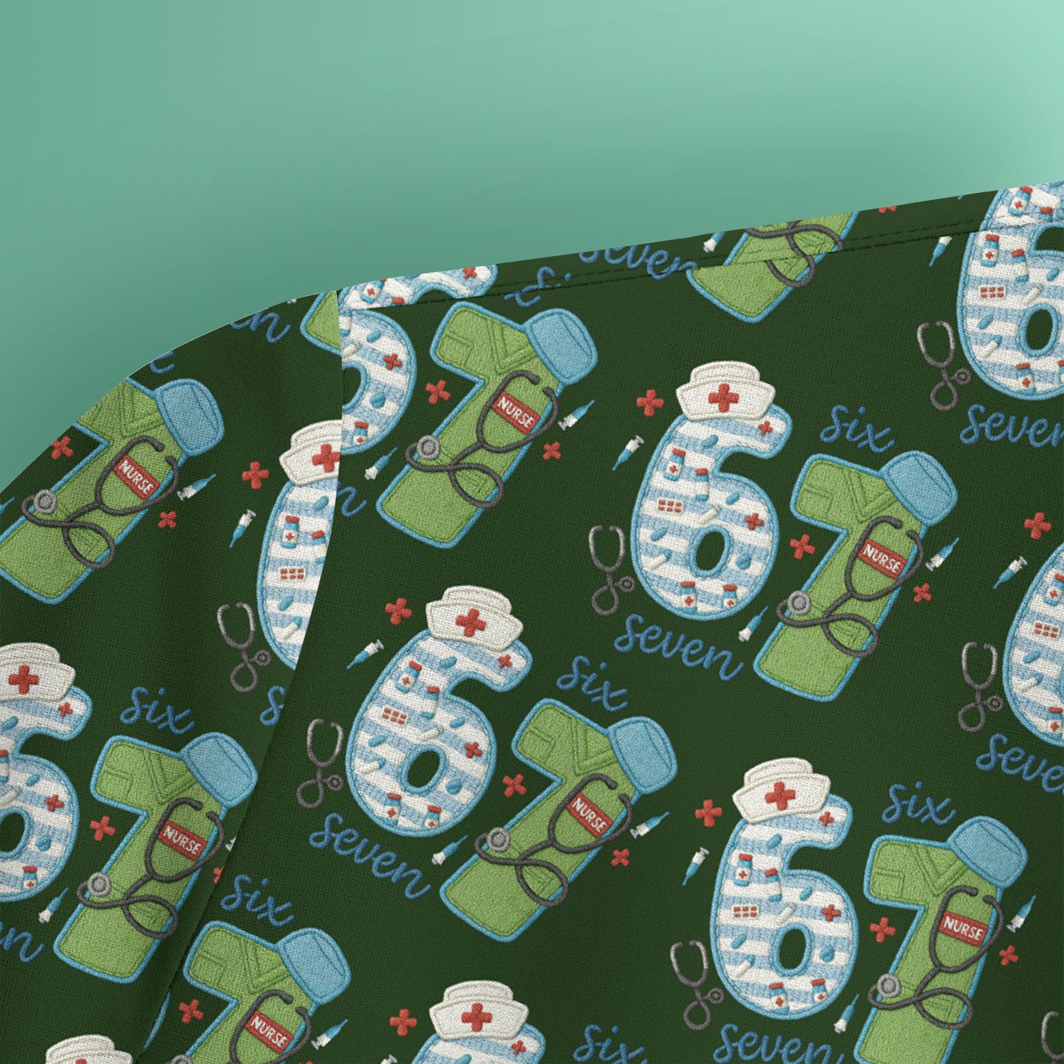 Nurse Six Seven Pattern Scrub Top, Cute Medical Number Print Shirt for Nursing Professionals