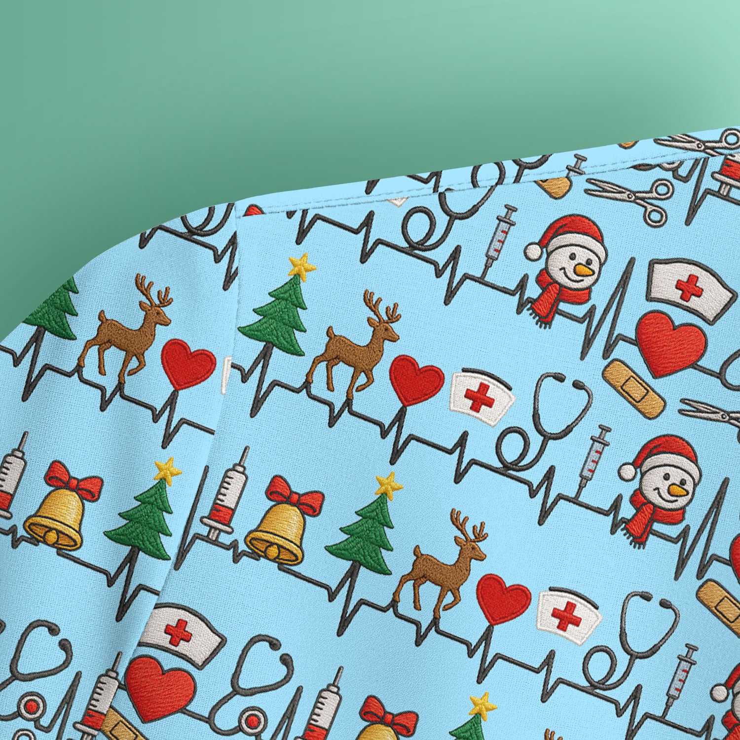 Cute Snowman Nurse Scrub Top, Christmas Holiday Medical Uniform For Nursing, Festive Heartbeat Print Nurse Shirt