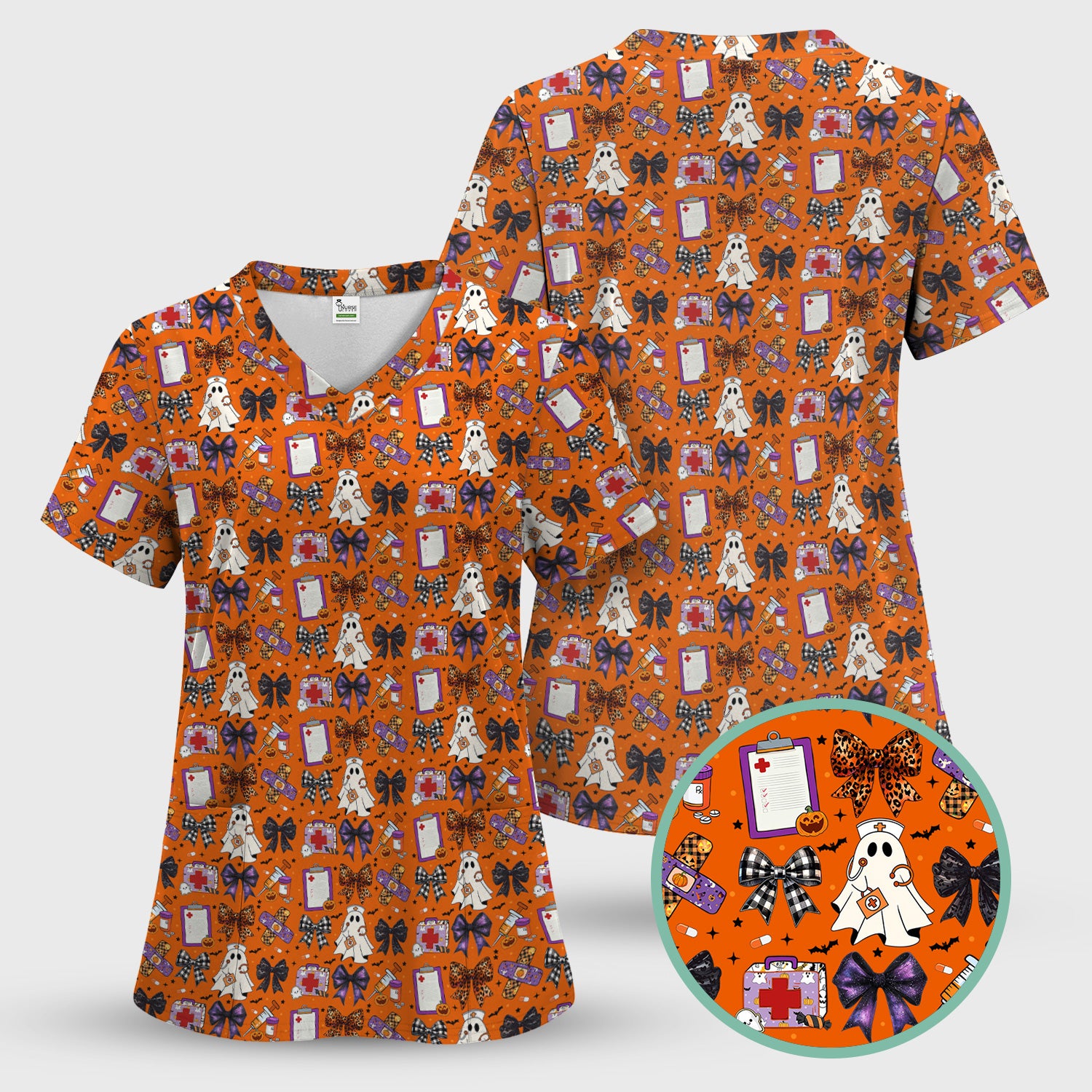 Cute Halloween Shirt for Nurses - Spooky Ghost Pumpkin & Medical Icons Graphic Tee - Gift for RN LPN CNA