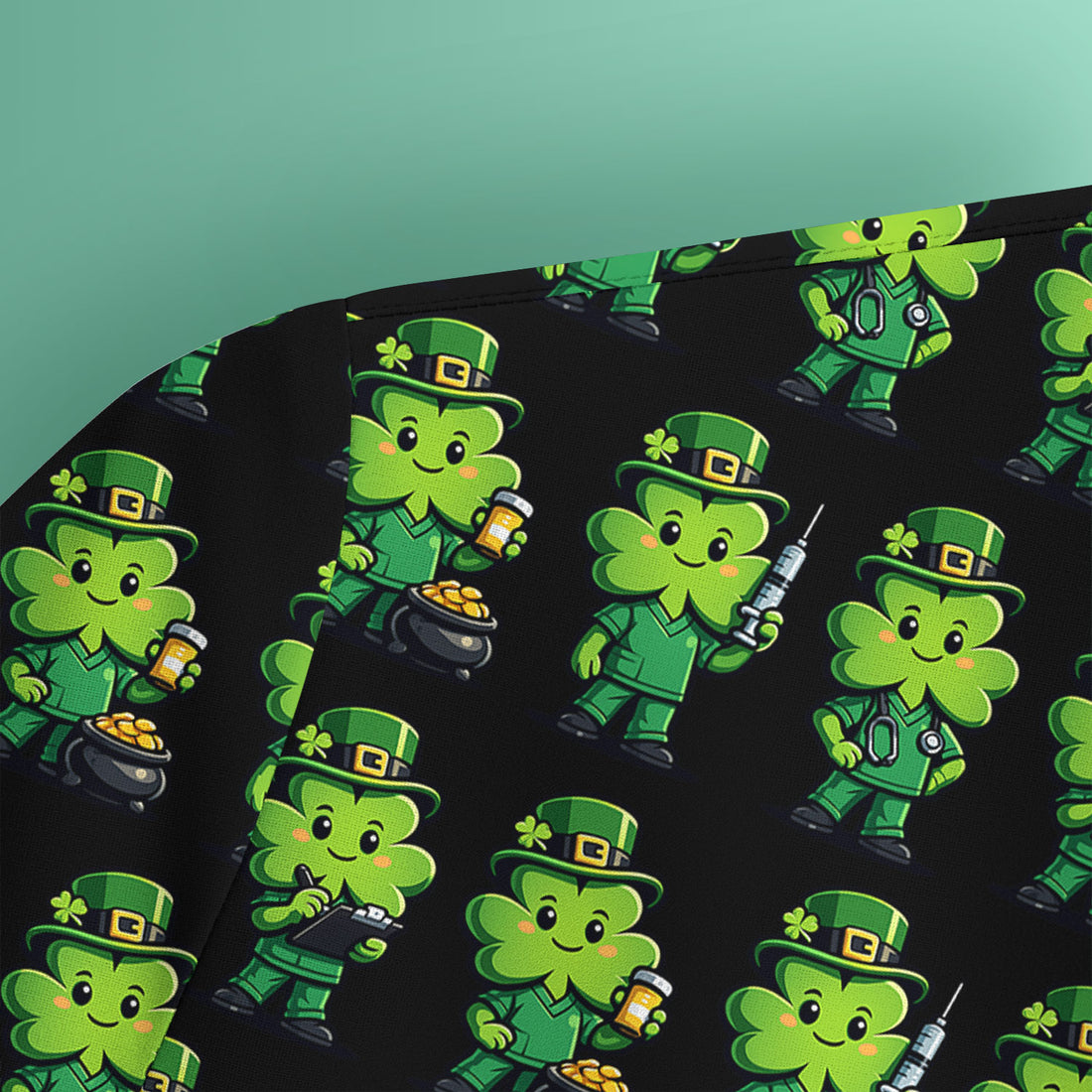 St. Patrick's Day Leprechaun Nurse Print Scrub Top, Comfortable Scrubs for Nurses