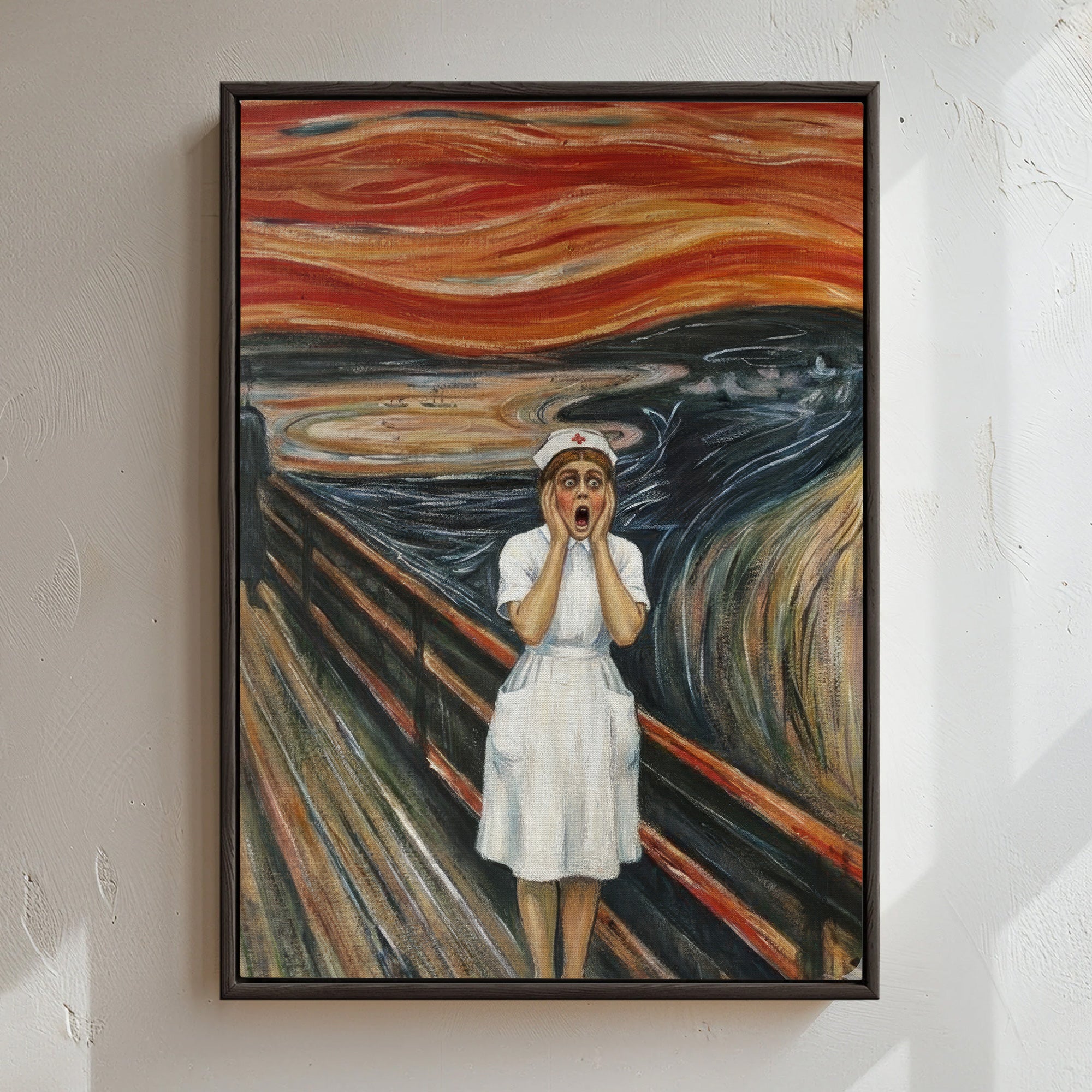 Funny Stressed Nurse Wall Art, The Scream by Munch Parody Expressionism Canvas, RN LPN CNA Gift