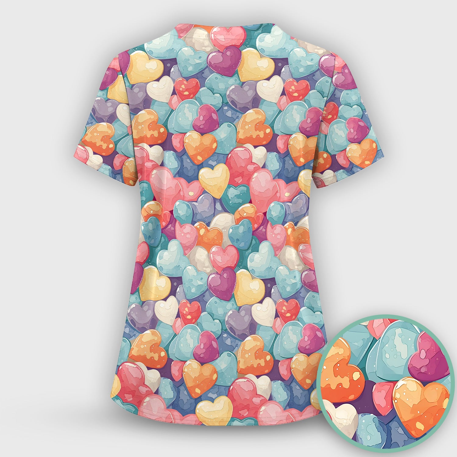 Sweet Valentine Heart Pediatric Pattern Scrub Set, Scrub Pants and V Neck Top