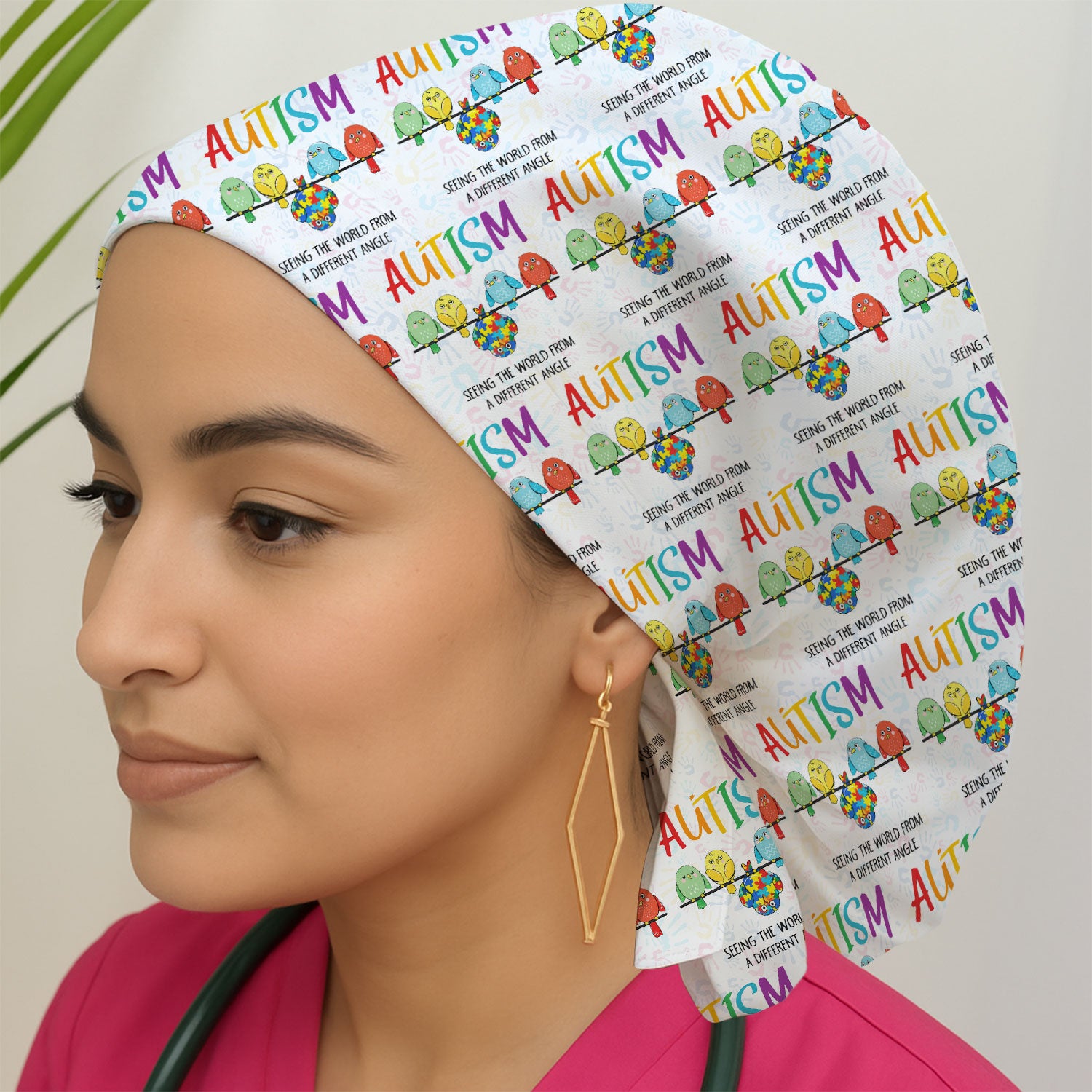 Autism Seeing The World From A Different Angle Birds Cap, Bouffant Scrub Caps for Women