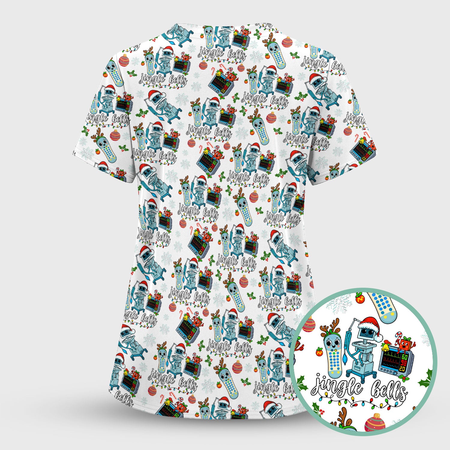 Jingle Bells Christmas Scrub Top - Funny Xmas Scrubs for Nurses - Breathable Fabrics Nursing Uniform for RN CNA LPN