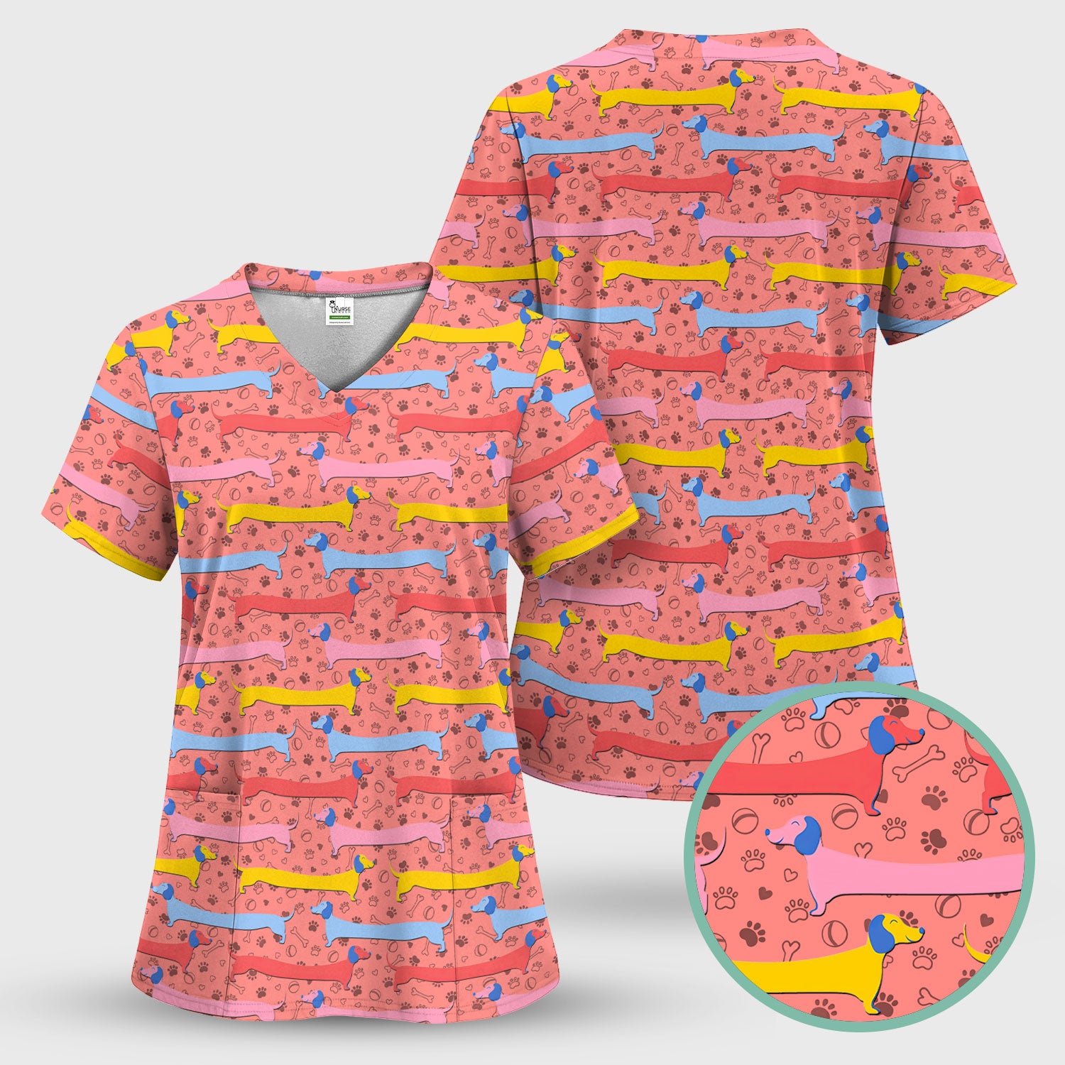 Funny Wiener Dog Scrub Shirt for Women - Dachshund Nurse Top - Cute Sausage Dog Medical Shirt