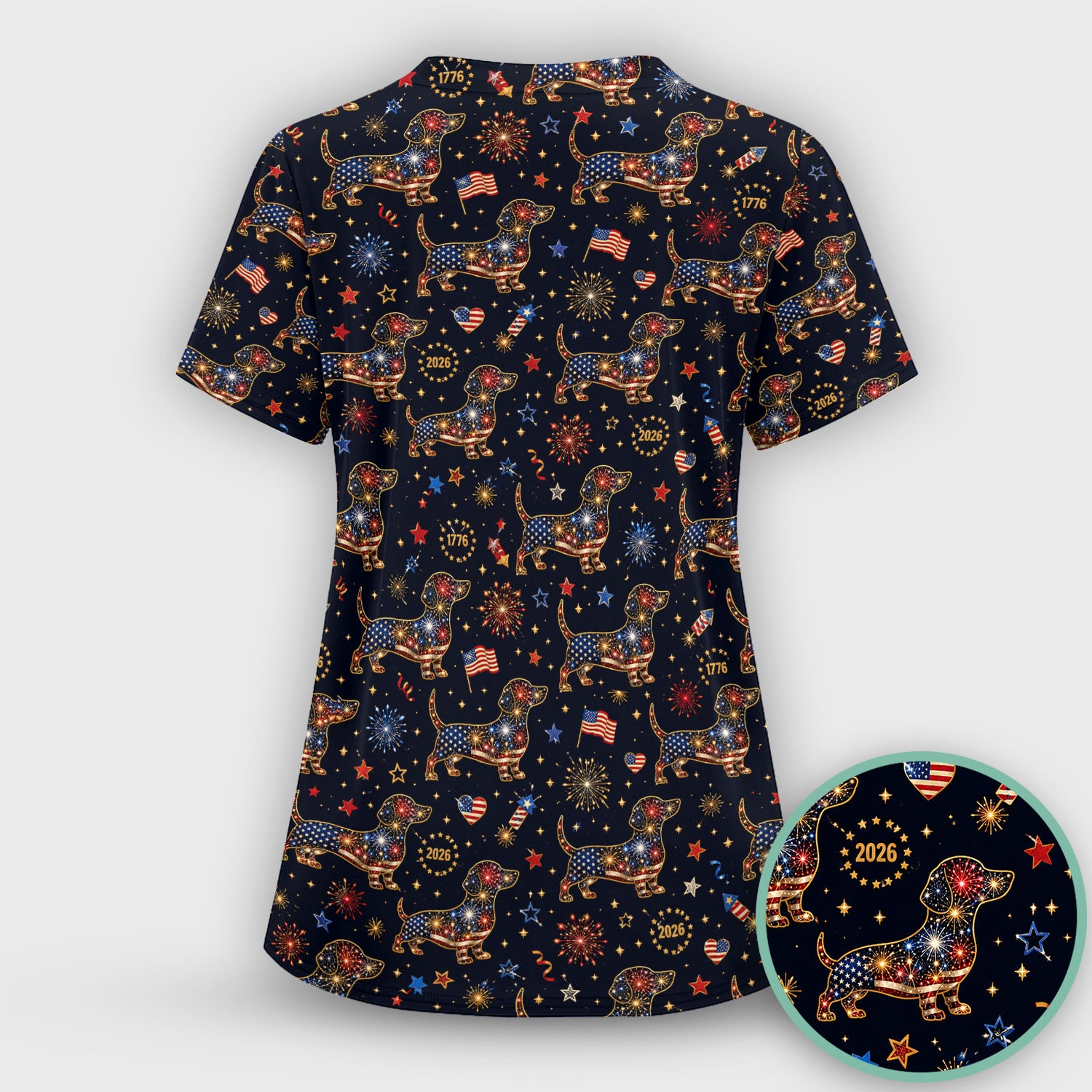 Patriotic Dachshund Fourth Of July Scrub Top, Comfortable Scrubs for Nurses